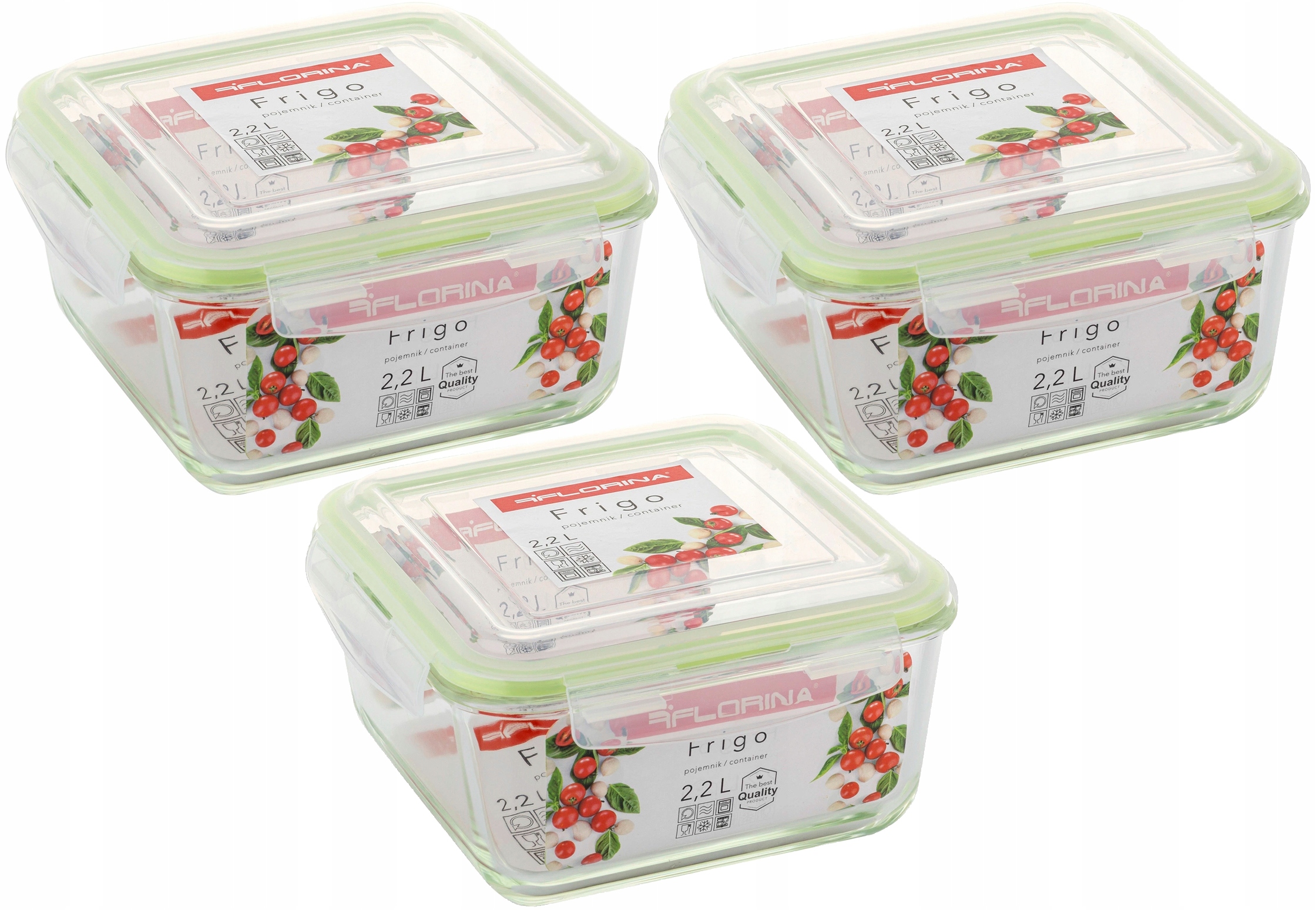 3x Nádoba Na Potraviny Skleněná 2200 Ml Lunchbox Žáruvzdorná Snídaňová Box
