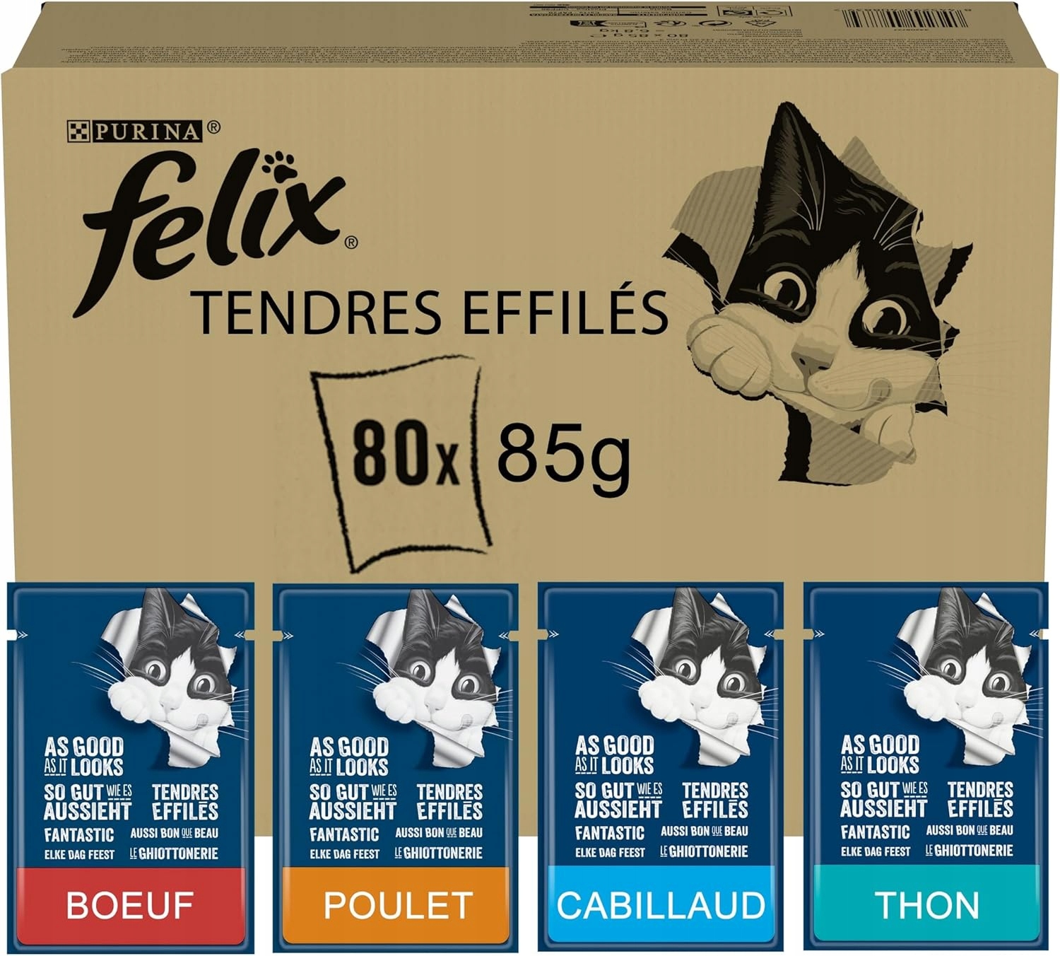 Levně Felix Citlivé jemné Krmivo pro kočky Dospělý paštika Plechovka 4 příchutě 6.8 kg