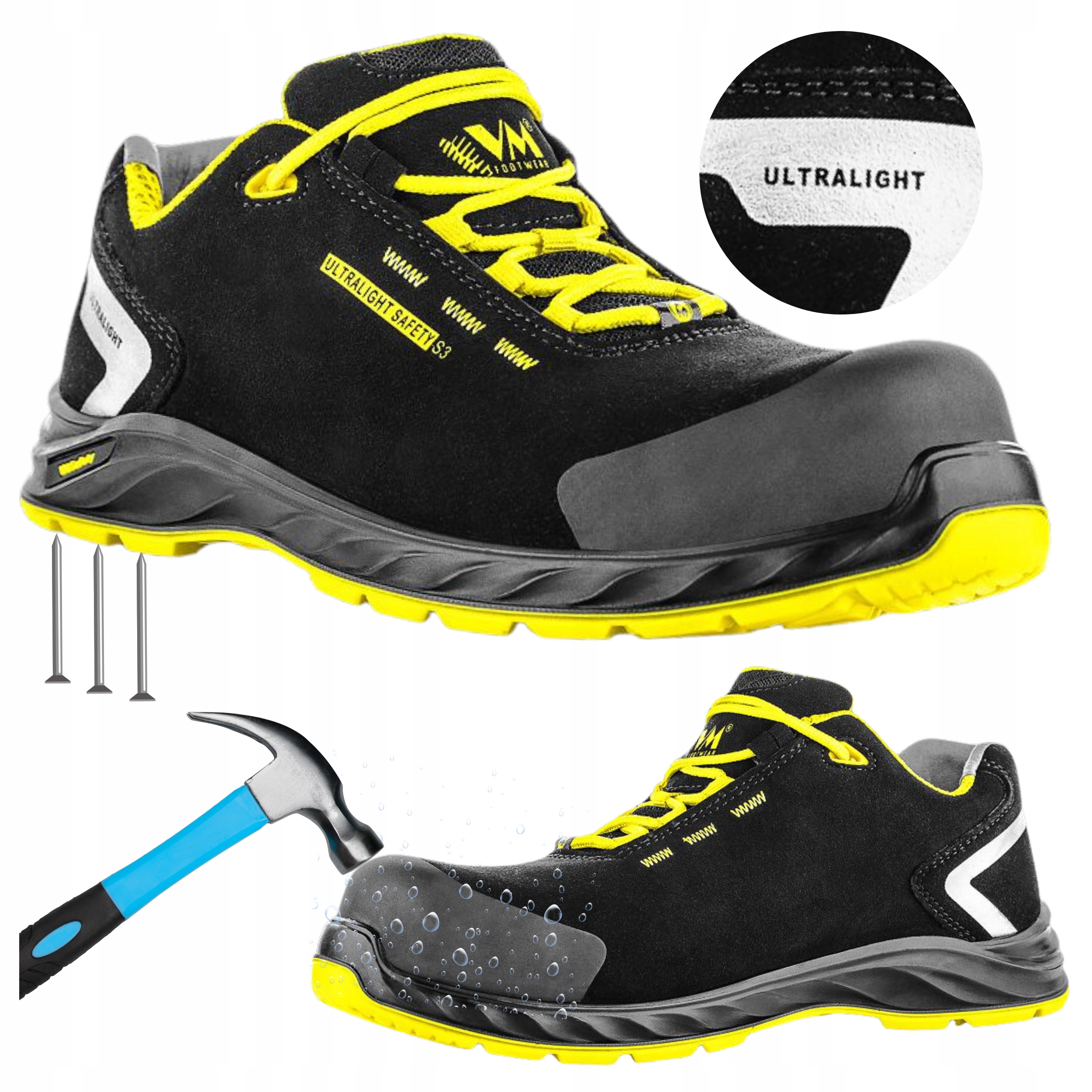 Pracovní obuv S3 Vodotěsná s špičkou Antistatická Metal Free Ultralehká