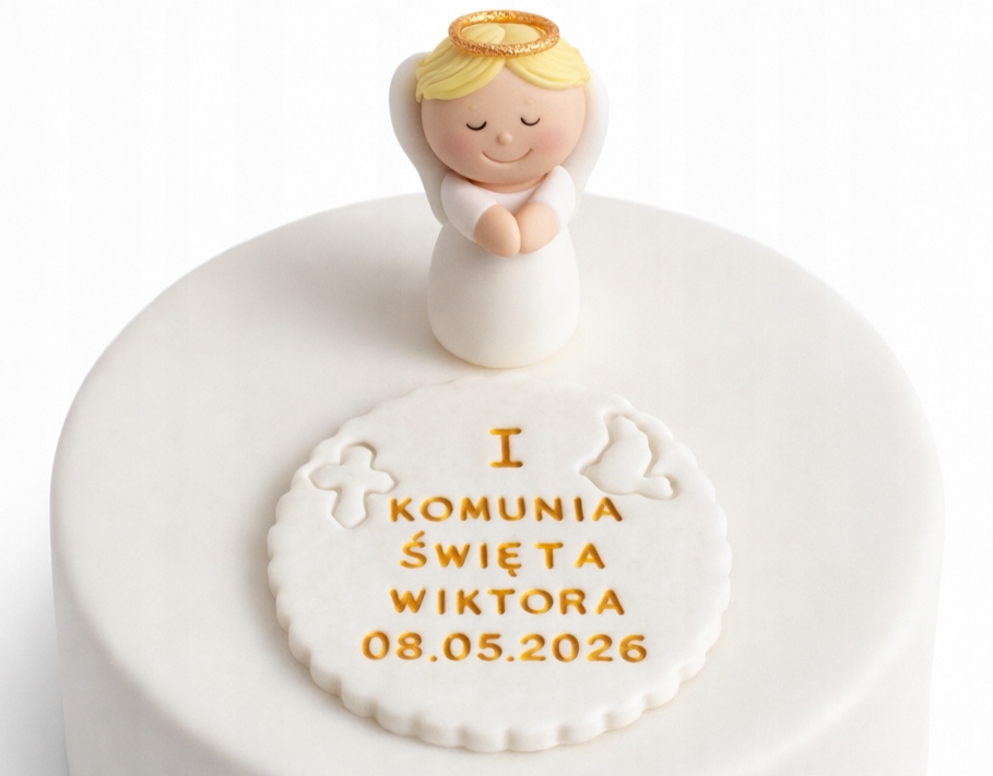 Sada na dort svaté přijímání cukrová figurka andílek chlapec personalizovaná