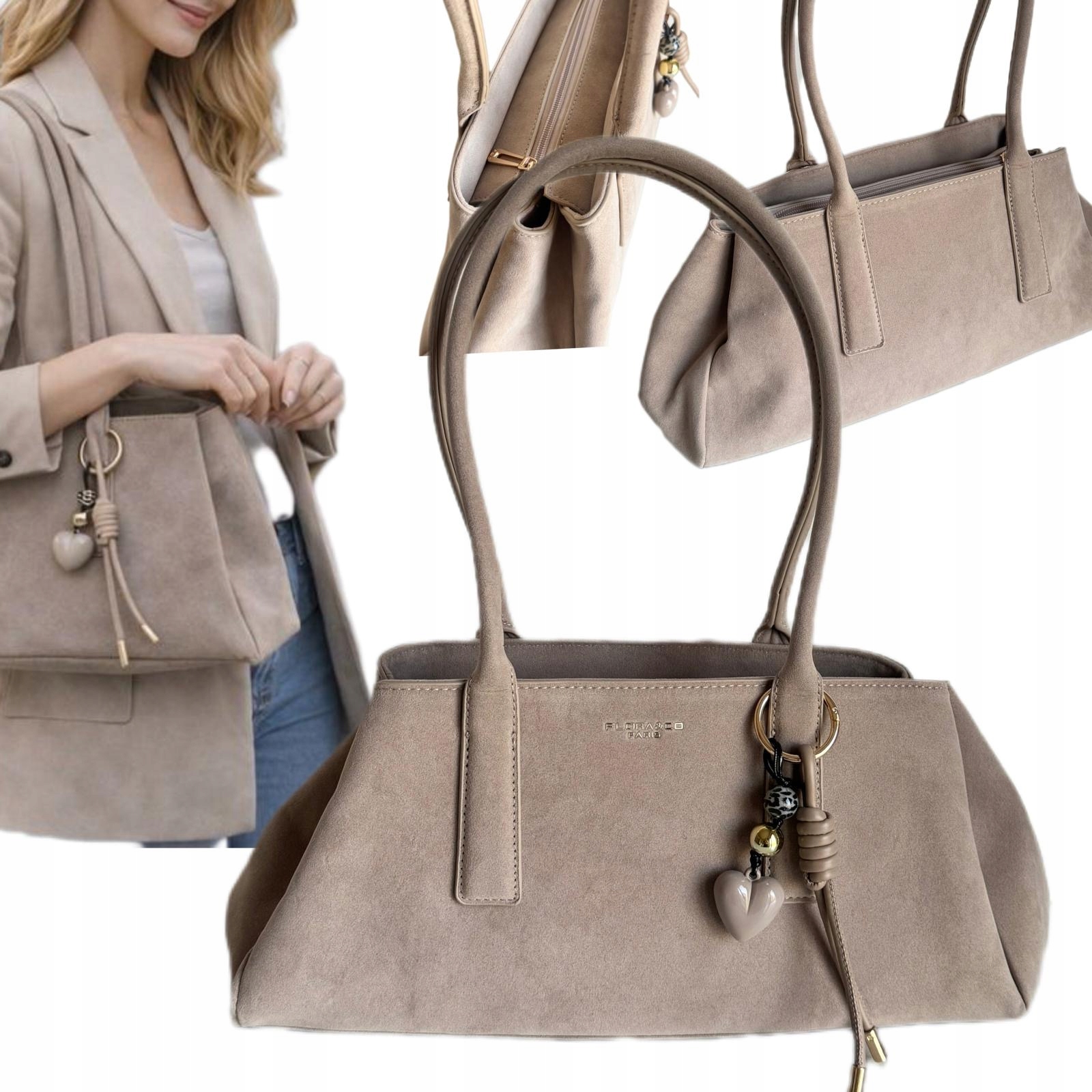 Dámská Kabelka Flora&co Eko Semišová Kůže Béžová Shopper Jezevčík Jaro