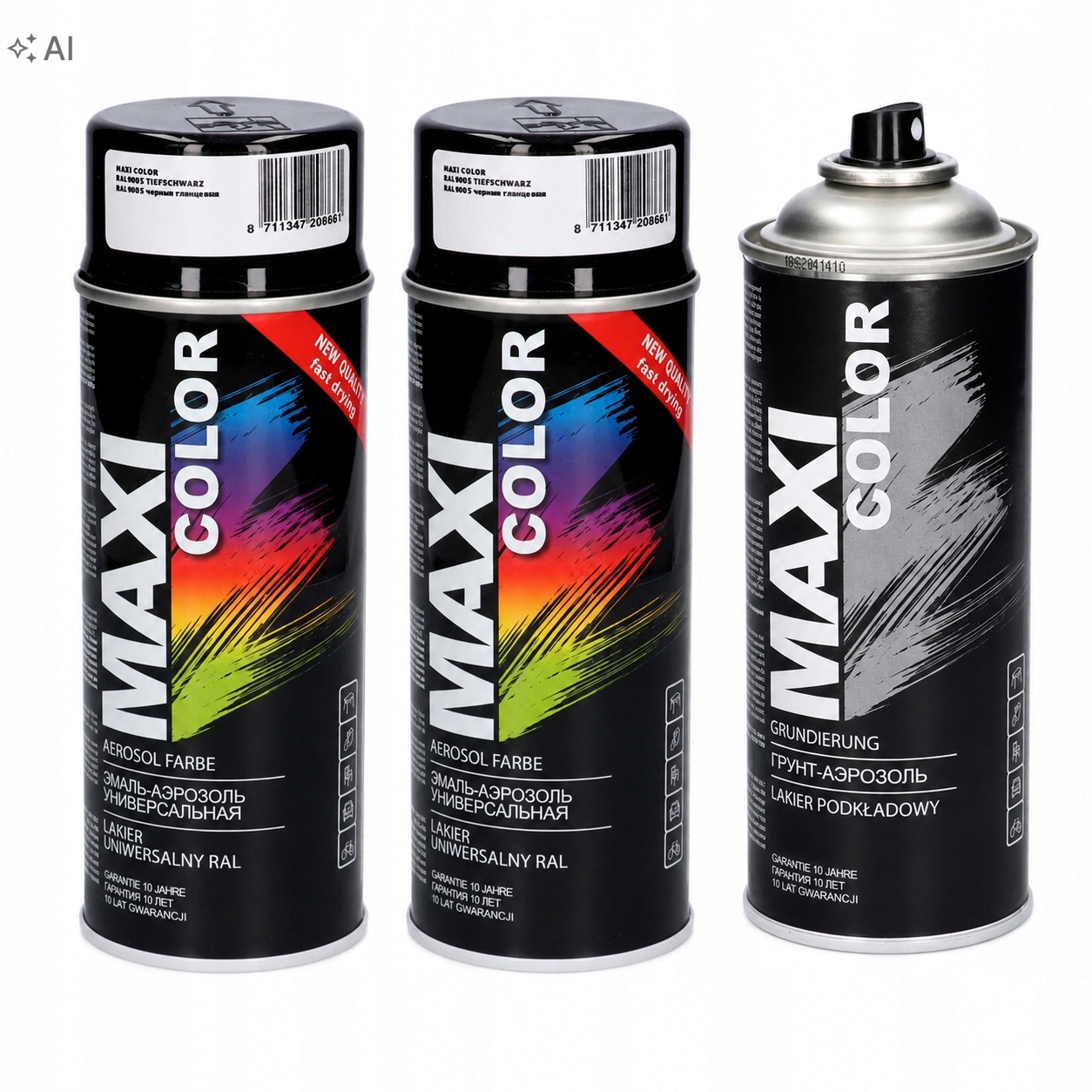Maxi Color Ral 9005 czarny połysk podkład 3x400 ml