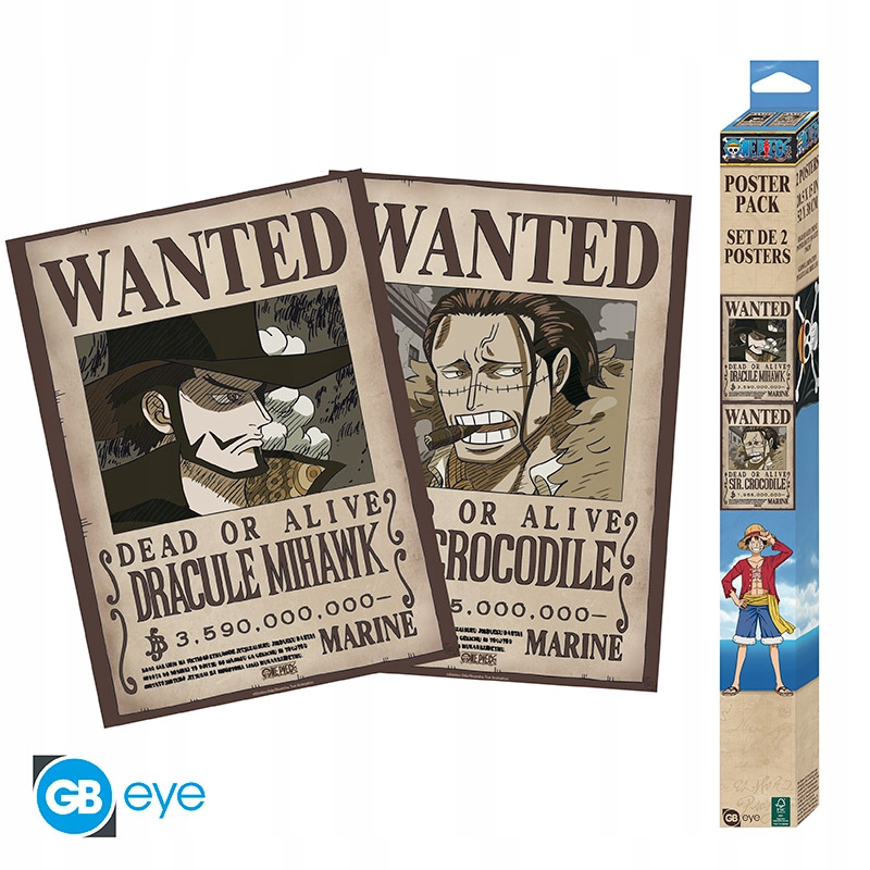 One Piece Zestaw 2 plakatów Chibi 52x38 Wanted Mihawk i Crocodile