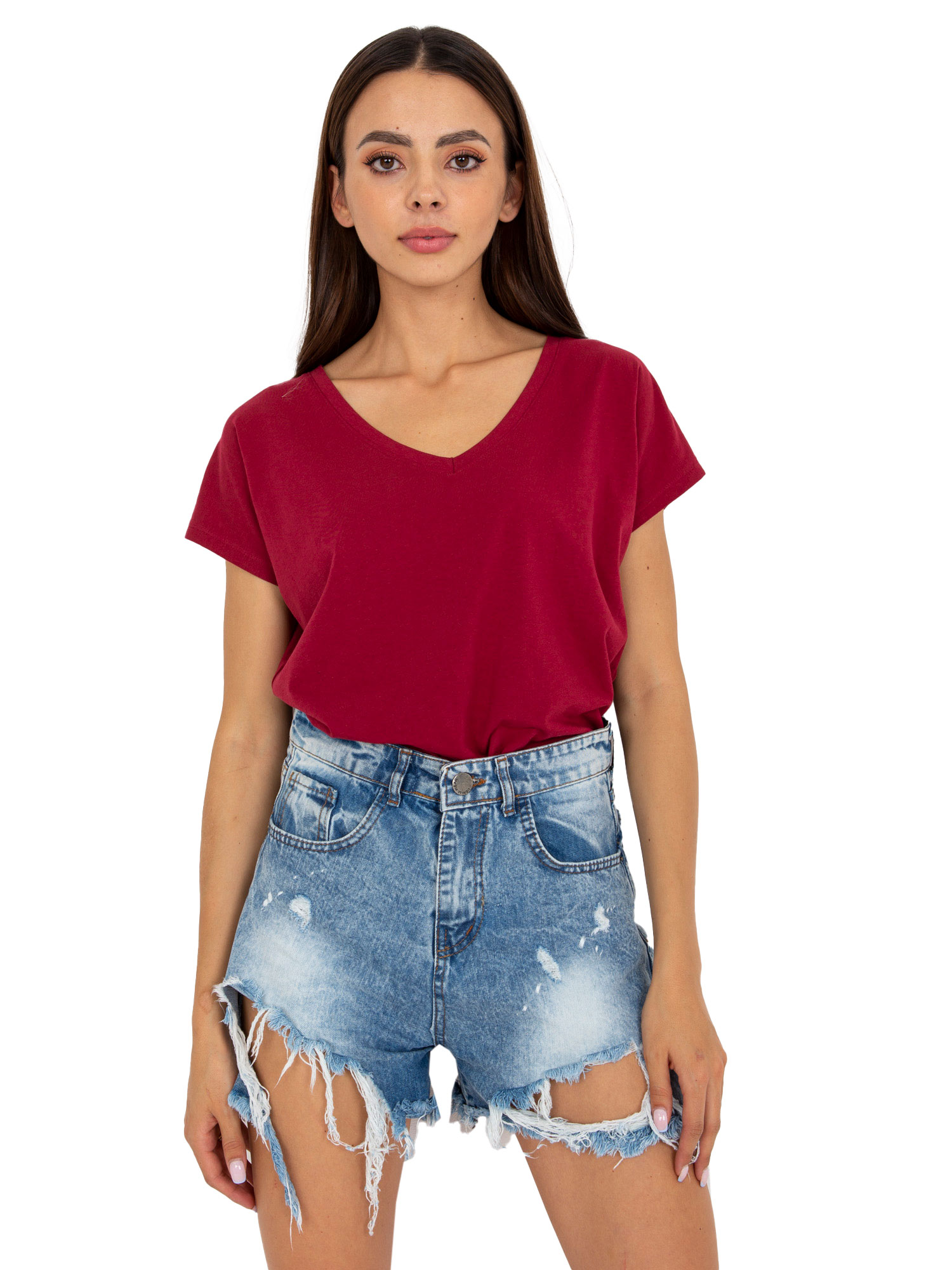 

Damski t-shirt basic z dekoltem w serek 2XL