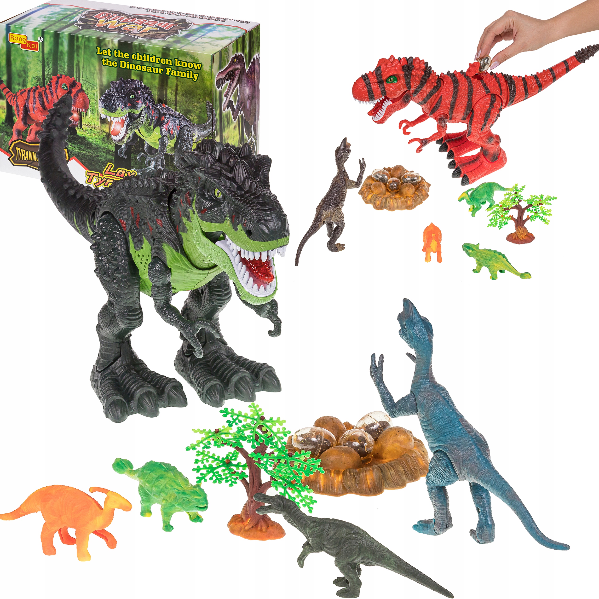 

Duży Dinozaur T-rex Chodzi Świeci Ryczy Znosi Jaja