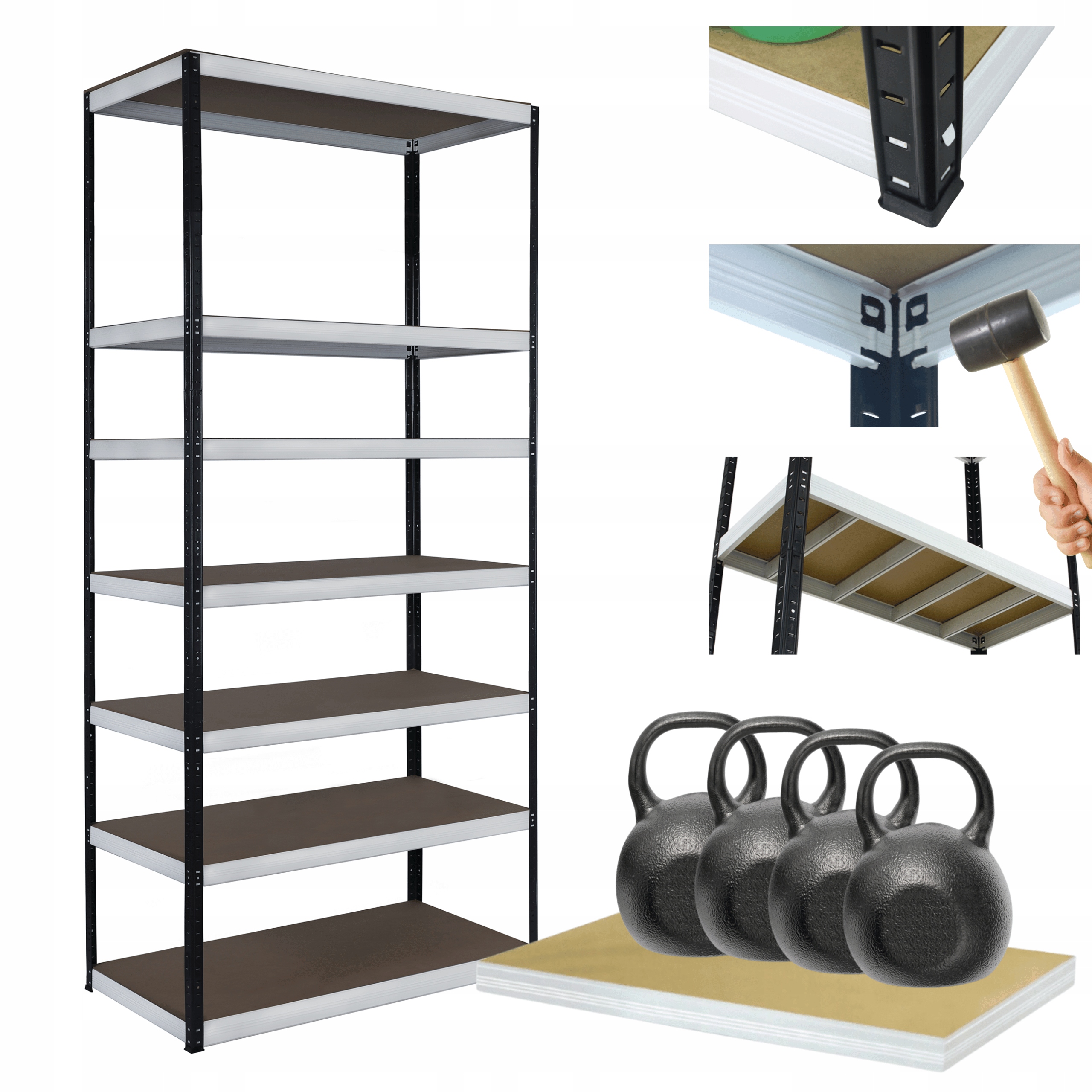 Kovový skladový regál Helios 270x100x30 cm 7Px400 kg Vysoký Silný