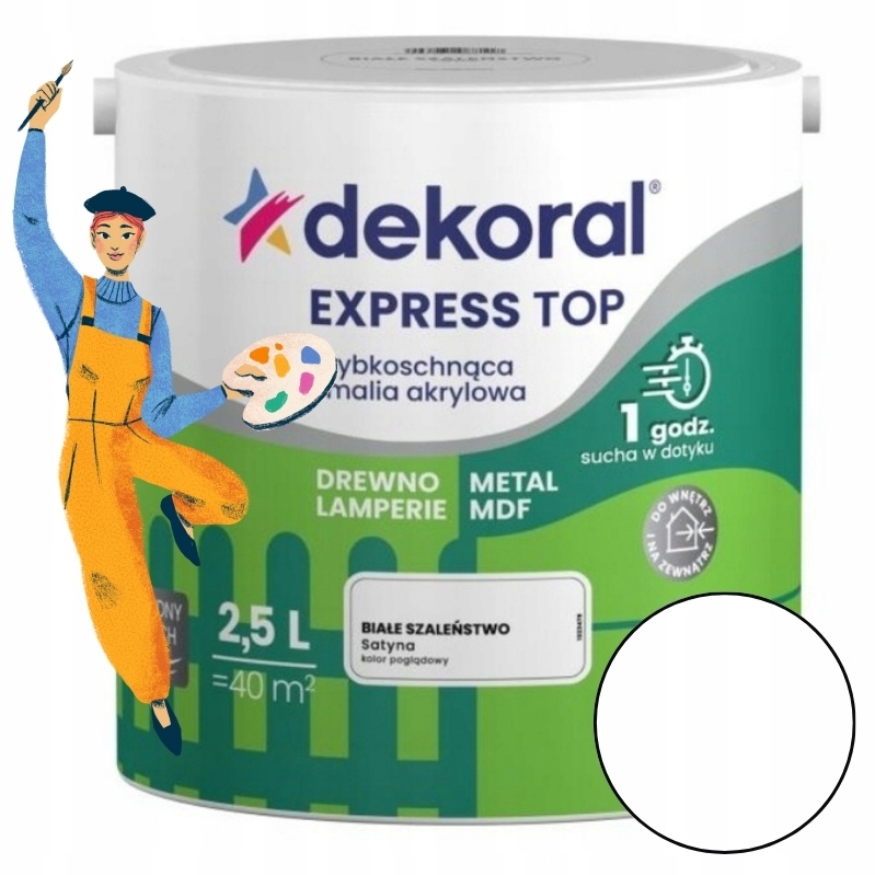 Dekoral Farba Express Top Emalia Białe Szaleństwo Satyna Szybkoschnąca 2,5l