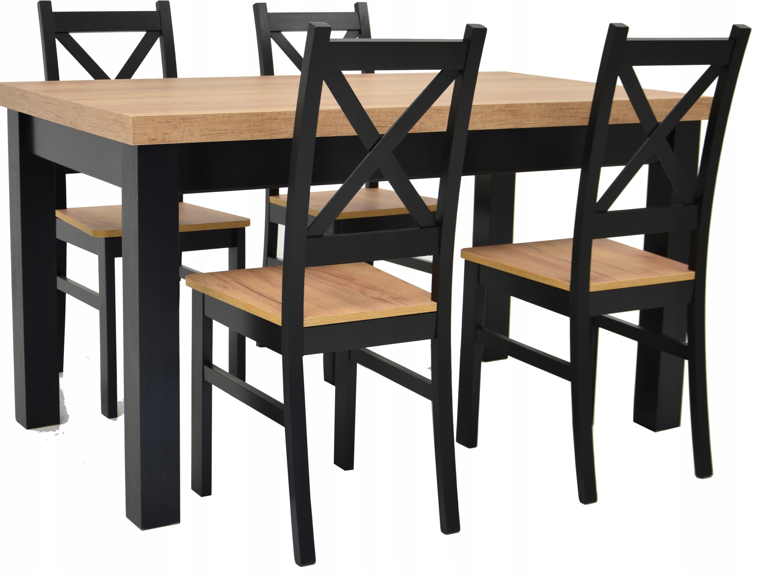 SKANDYNAWSKI zestaw SALON 4 DREWNIANE krzesła STÓŁ