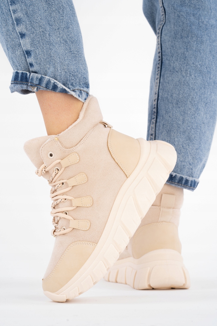 Beżowe Śniegowce Botki damskie ocieplane Dover 38 Marka bez marki