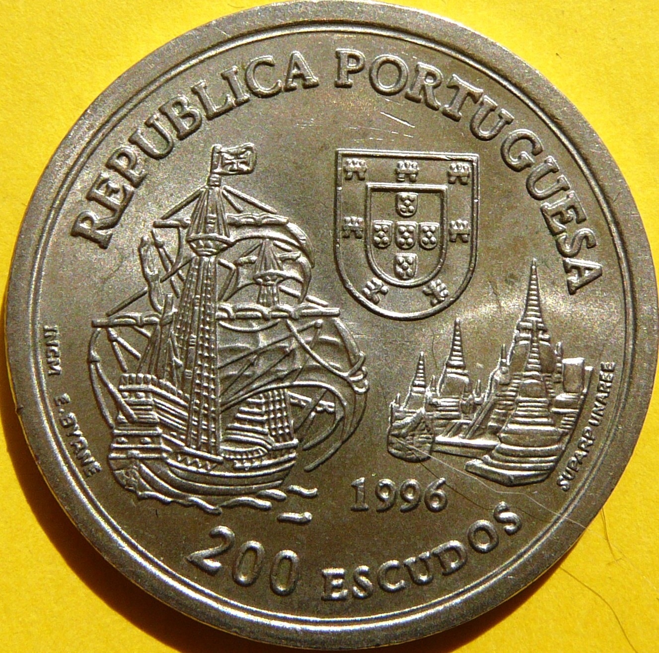 200 ESKUDO PORTUGALIA 1996 ŻAGLOWIEC SOJUSZ z KRÓLESTWEM SYJAMU
