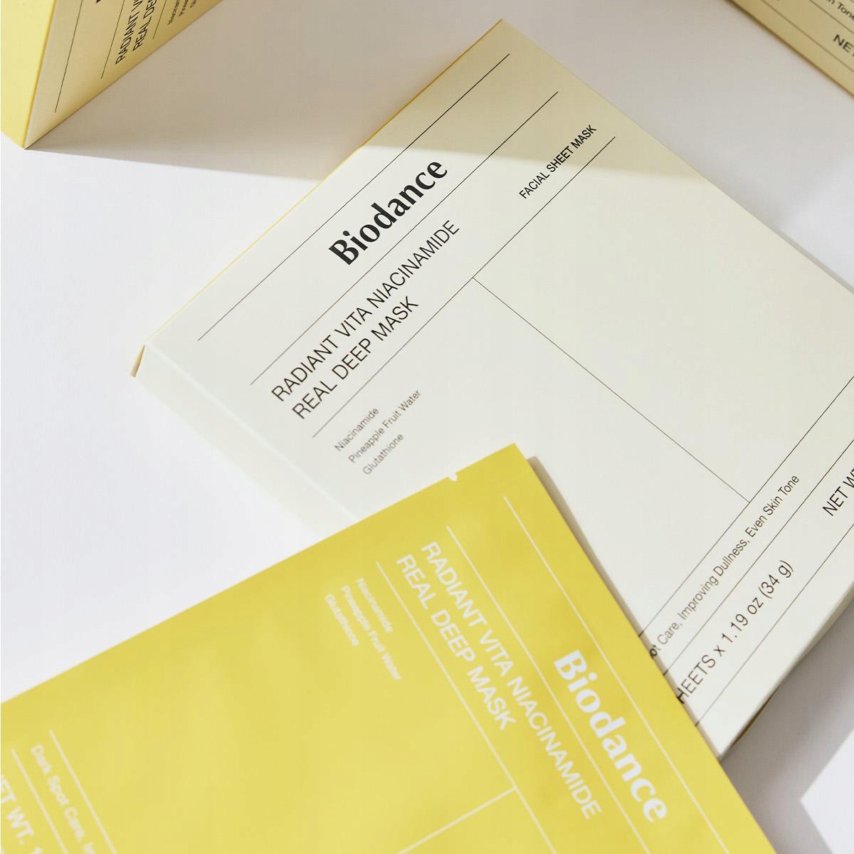 BIODANCE Radiant Vita Niacinamide Real Deep Mask - rozjaśniająca maseczka w płachcie z niacynamidem - zestaw 4 szt. — 10