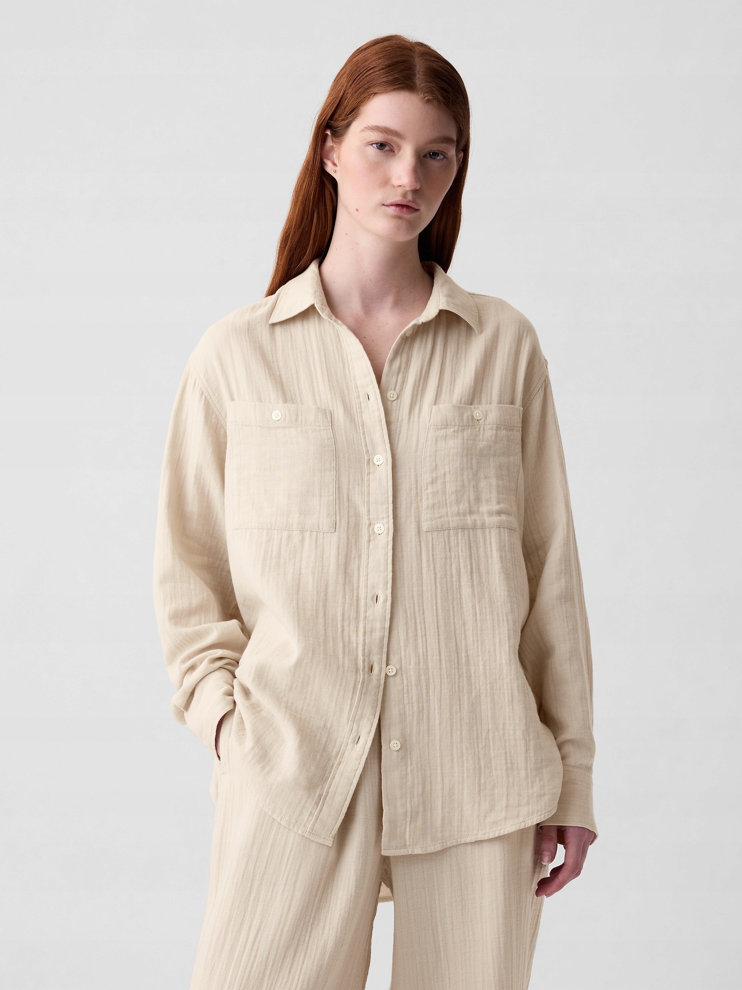 Gap Mušelínová košile oversize béžová