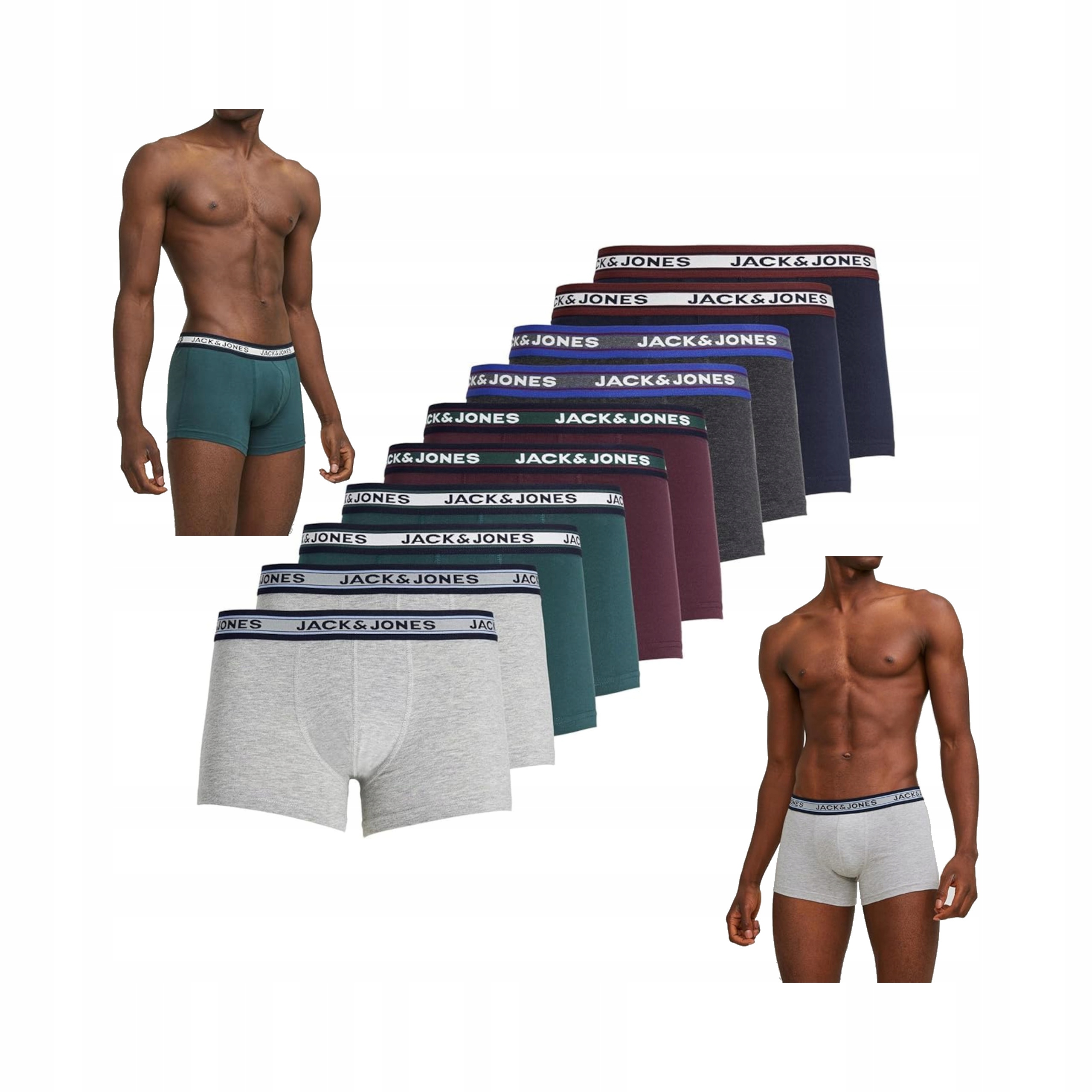 Jack & Jones Pánské Boxerky 10-PACK Dark Grey Melan/sea Moss Velikost XL