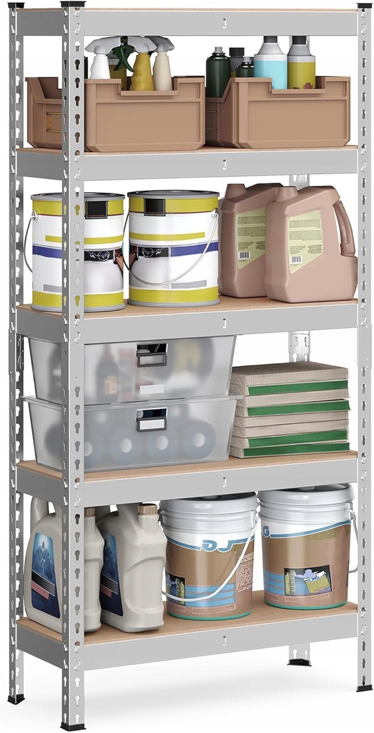 Skladovací regál, 5 úrovní, 30x75x150 cm, nosnosť 875 kg, jednoduchá montáž