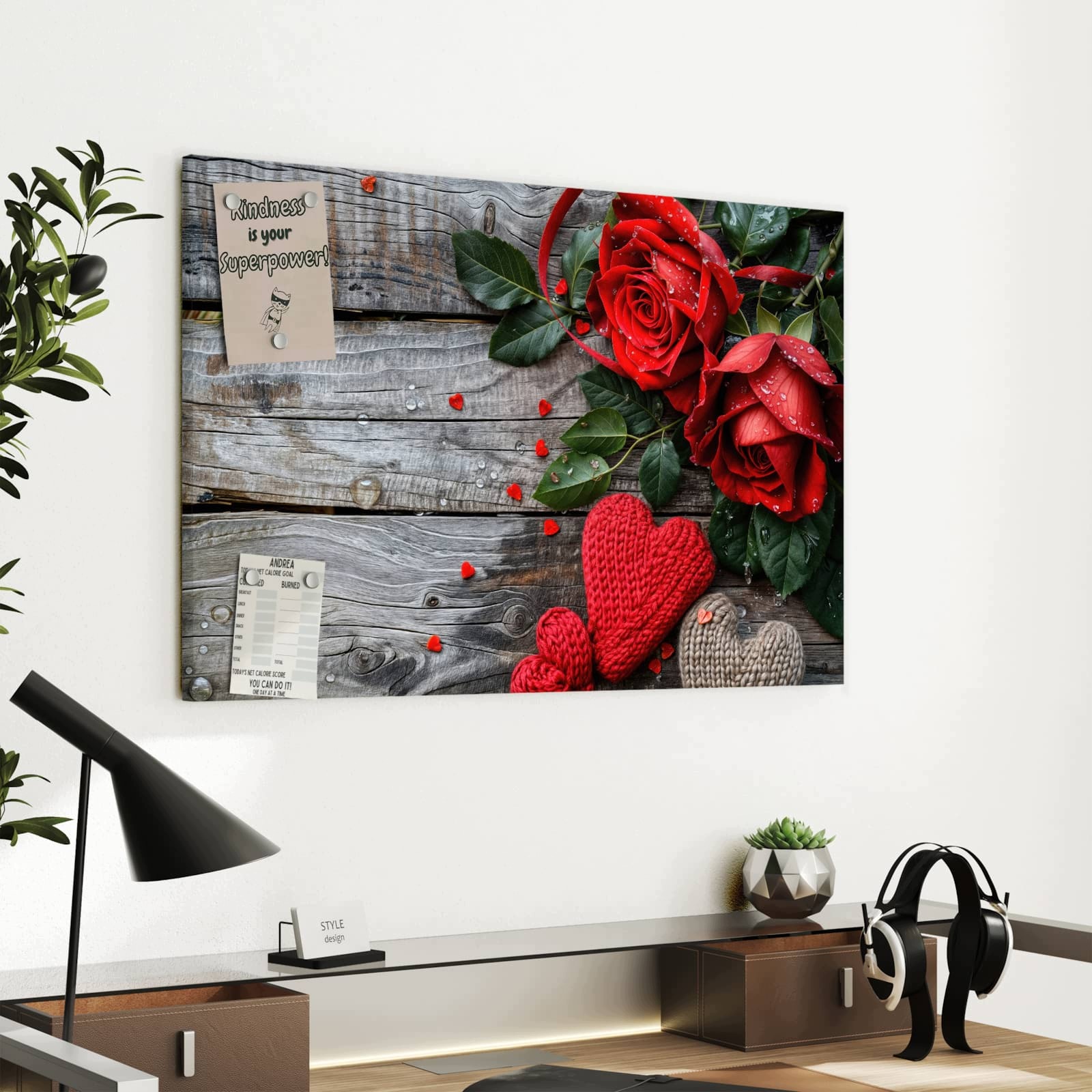 Magnetická tabule Červené Růže Srdce 60 × 40 cm