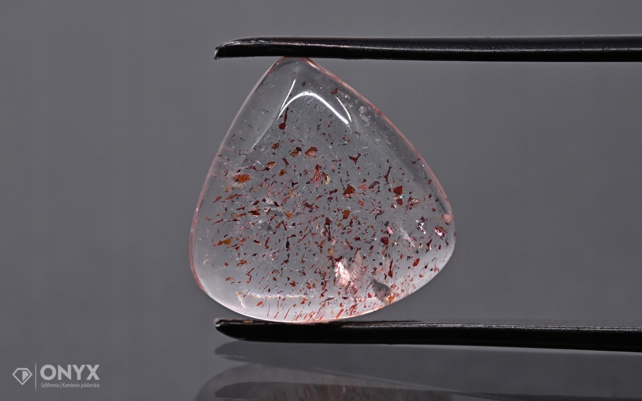 Jahodový křemen kabošon slza 17x17 mm