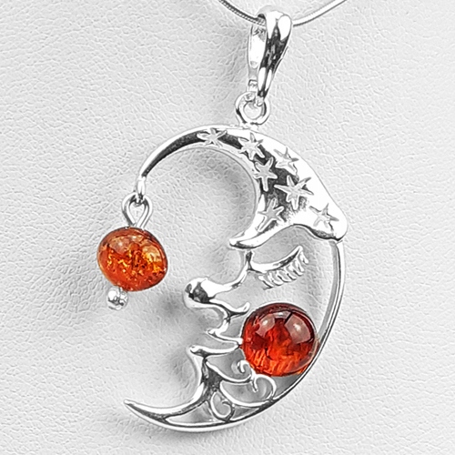 Stříbrný Přívěsek s měsícem z Baltský Jantar ze stříbra 925 stříbro Přívěsek