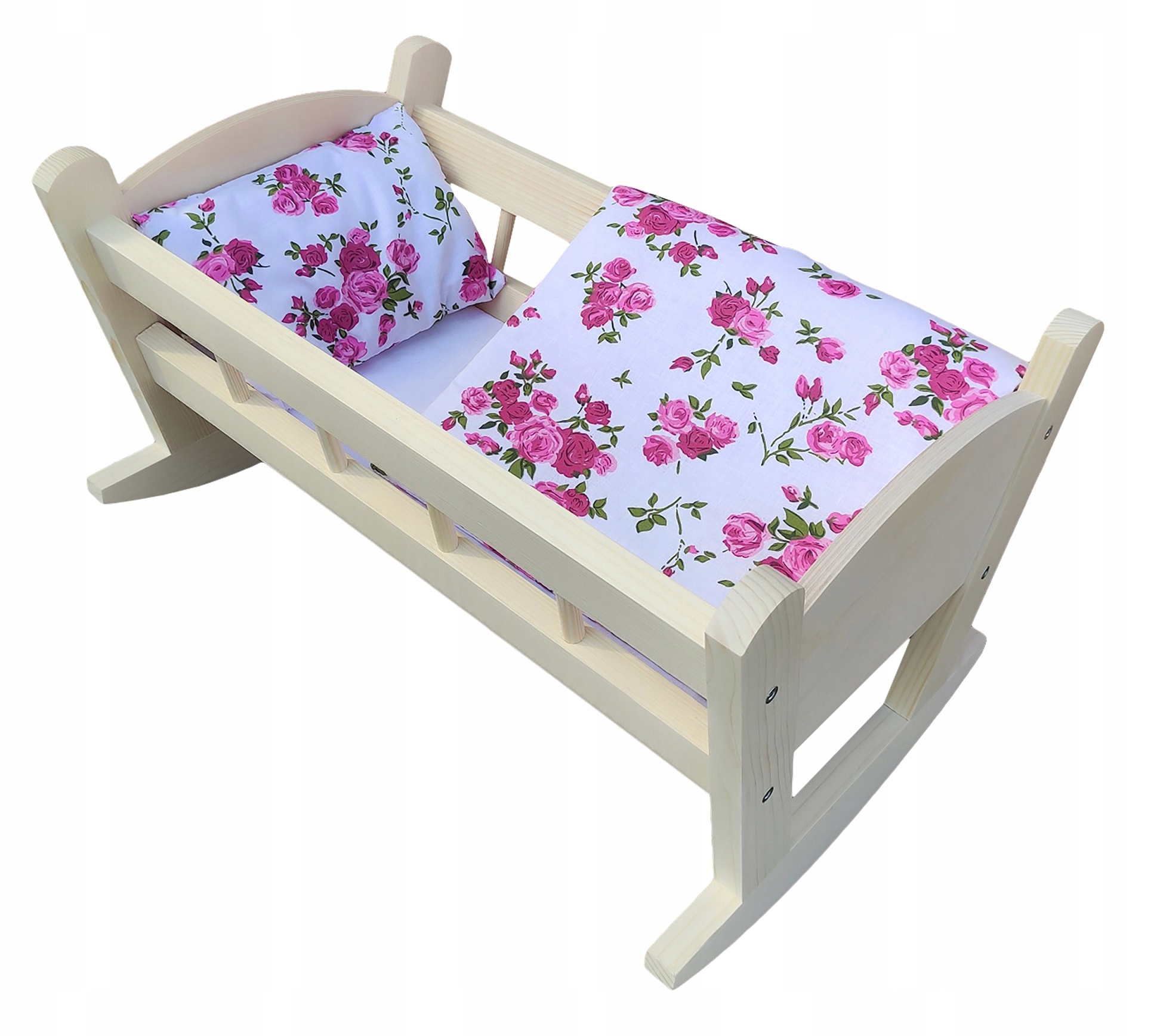 DREWNIANA KOŁYSKA dla lalek + POŚCIEL - PRODUCENT różyczki