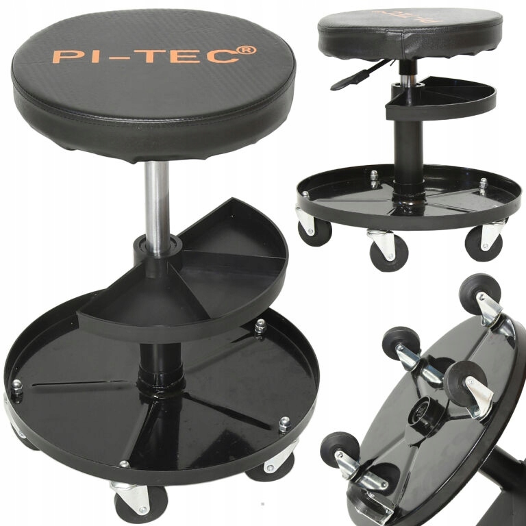 Taboret Stołek Warsztatowy Obrotowy Z Półką Max 136kg 360° Regulowany