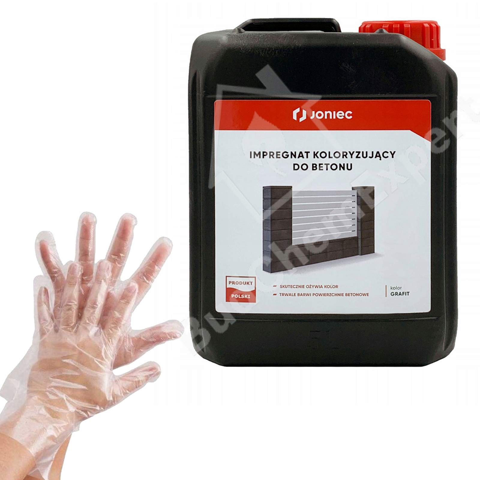 Joniec Impregnat Barwiący Do Betonu Kostki Ogrodzeń Grafit 5L Rękawiczki