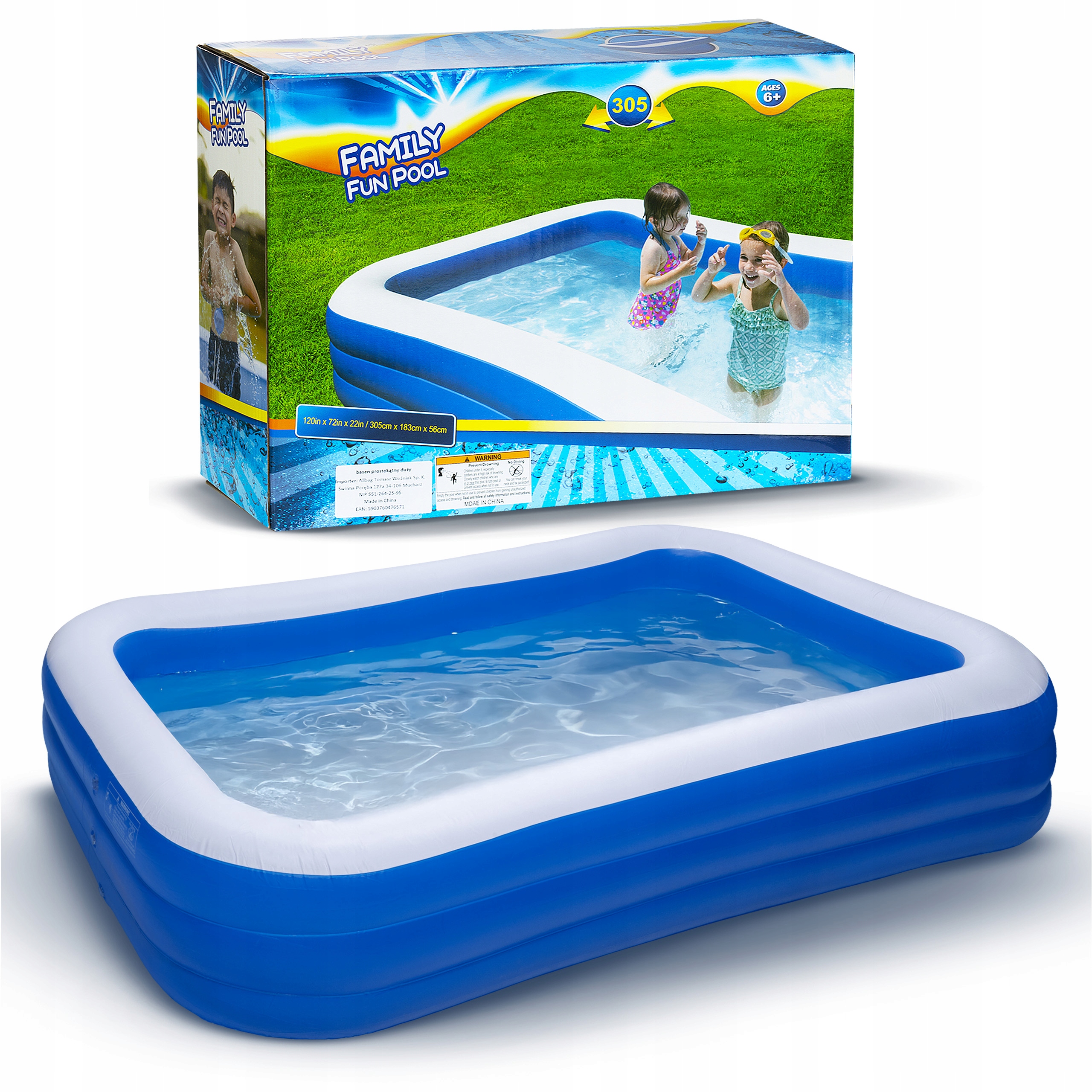 Duży Basen Ogrodowy Dmuchany Prostokątny Rodzinny Wakacje Lato 305x183 cm