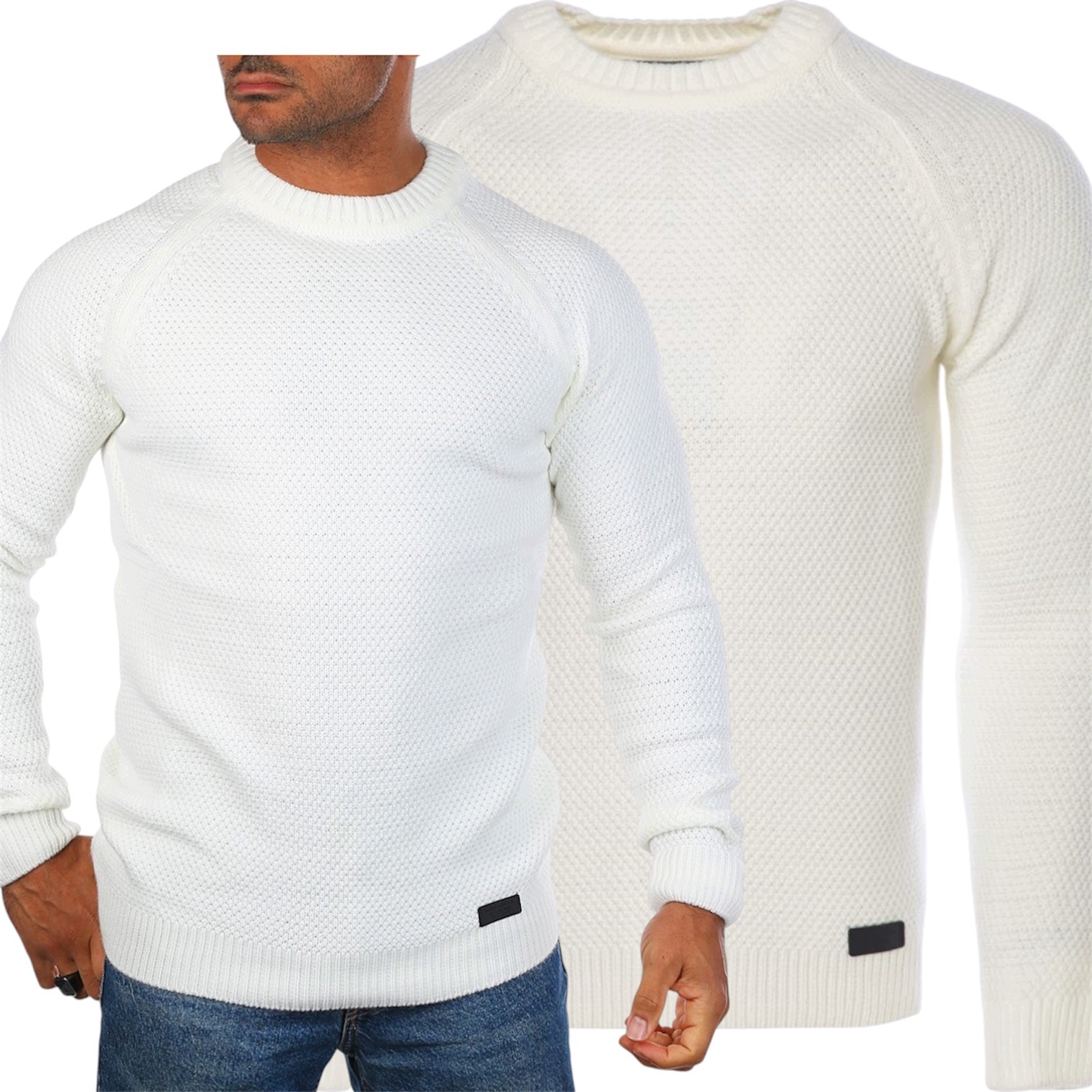 Pánský elegantní svetr Ecru s kulatým výstřihem, turecký Dárek XXL
