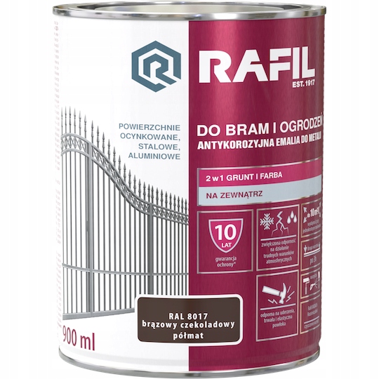 

Farba Rafil Grunt Brama Ogrodzenia Półmat RAL8017
