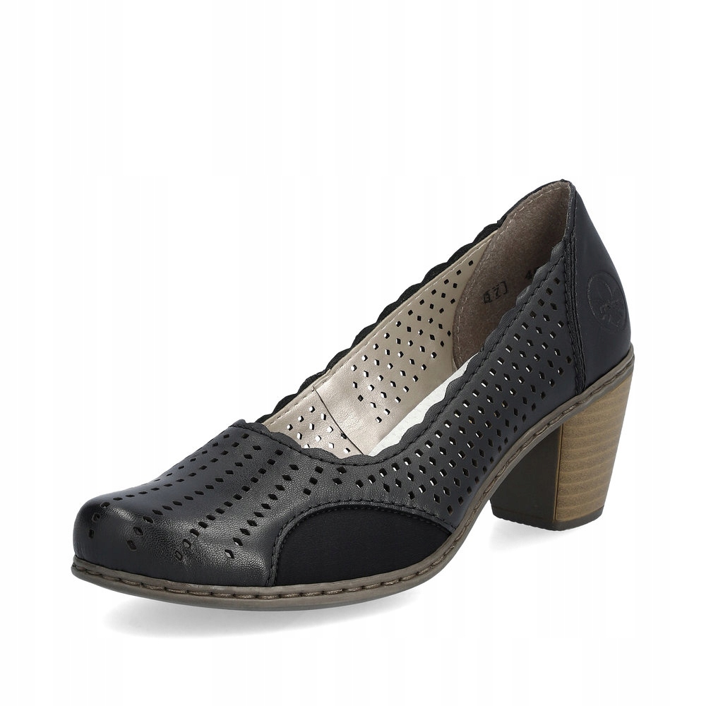 Rieker buty, czółenka, półbuty damskie czarne skórzane 40952