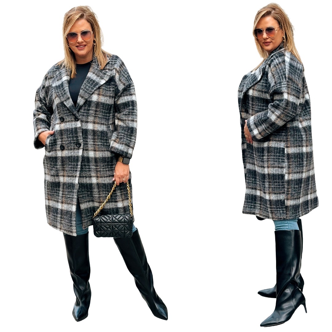 Kabát Mřížka Maxi Knoflíky Plus Size Cavaricci Velké Velikosti Černá