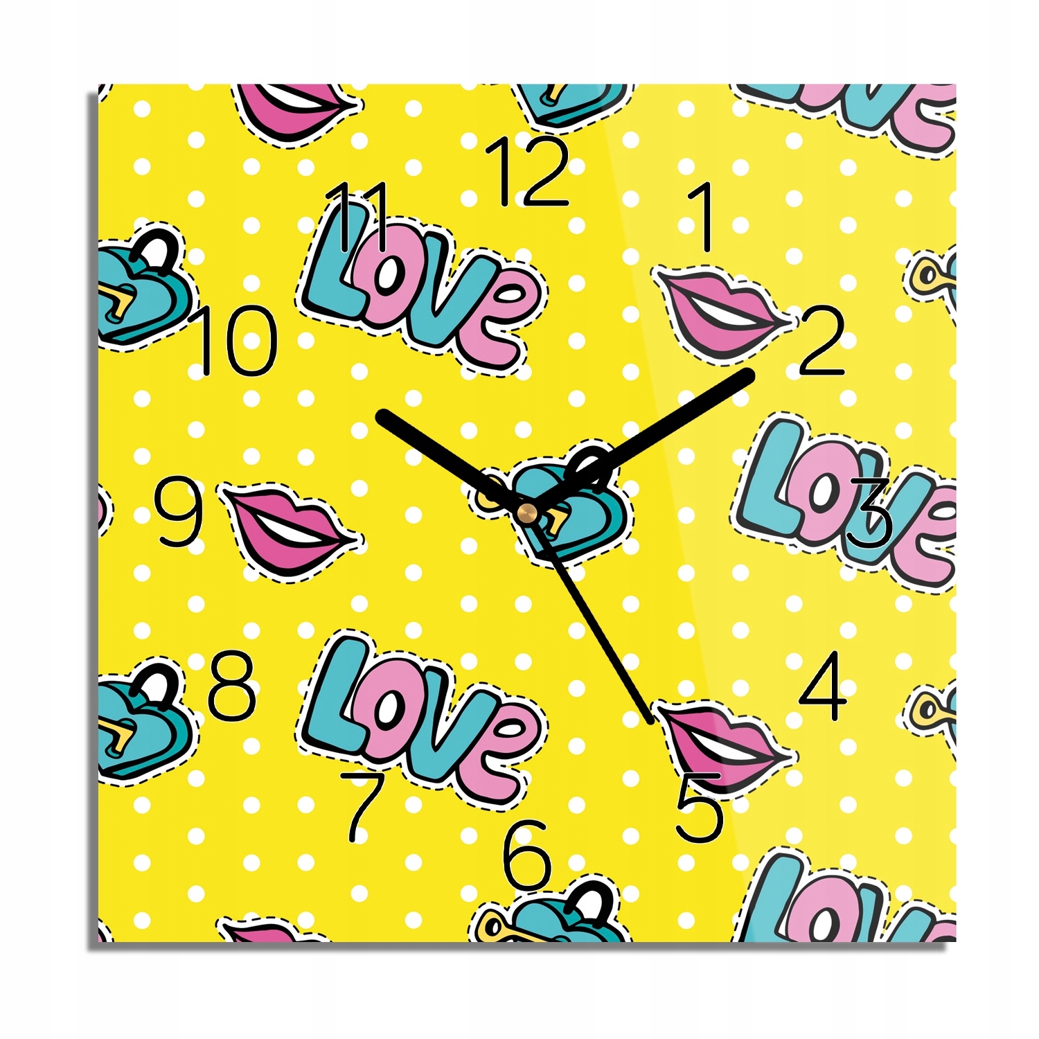 

Napis usta kłódka zegar szklany do salonu 30x30