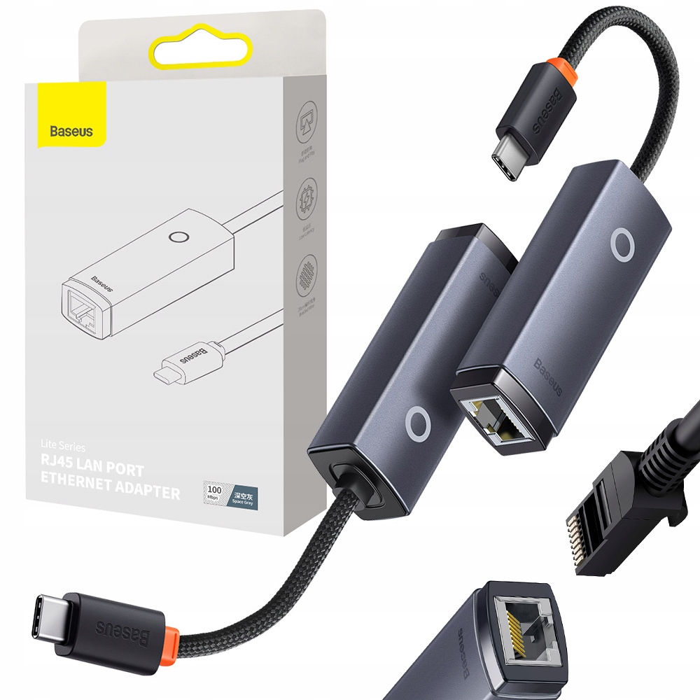 

Baseus Adapter Karta Sieciowa Lan Usb-c RJ45 100MB