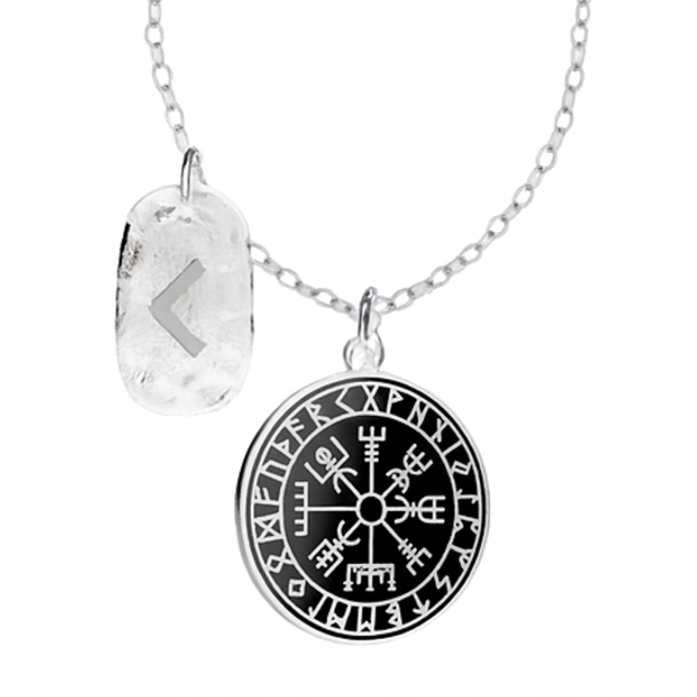 Kompas Vegvisir Runa Kenaz Wiking Stříbrný náhrdelník rolo oval stříbro 925