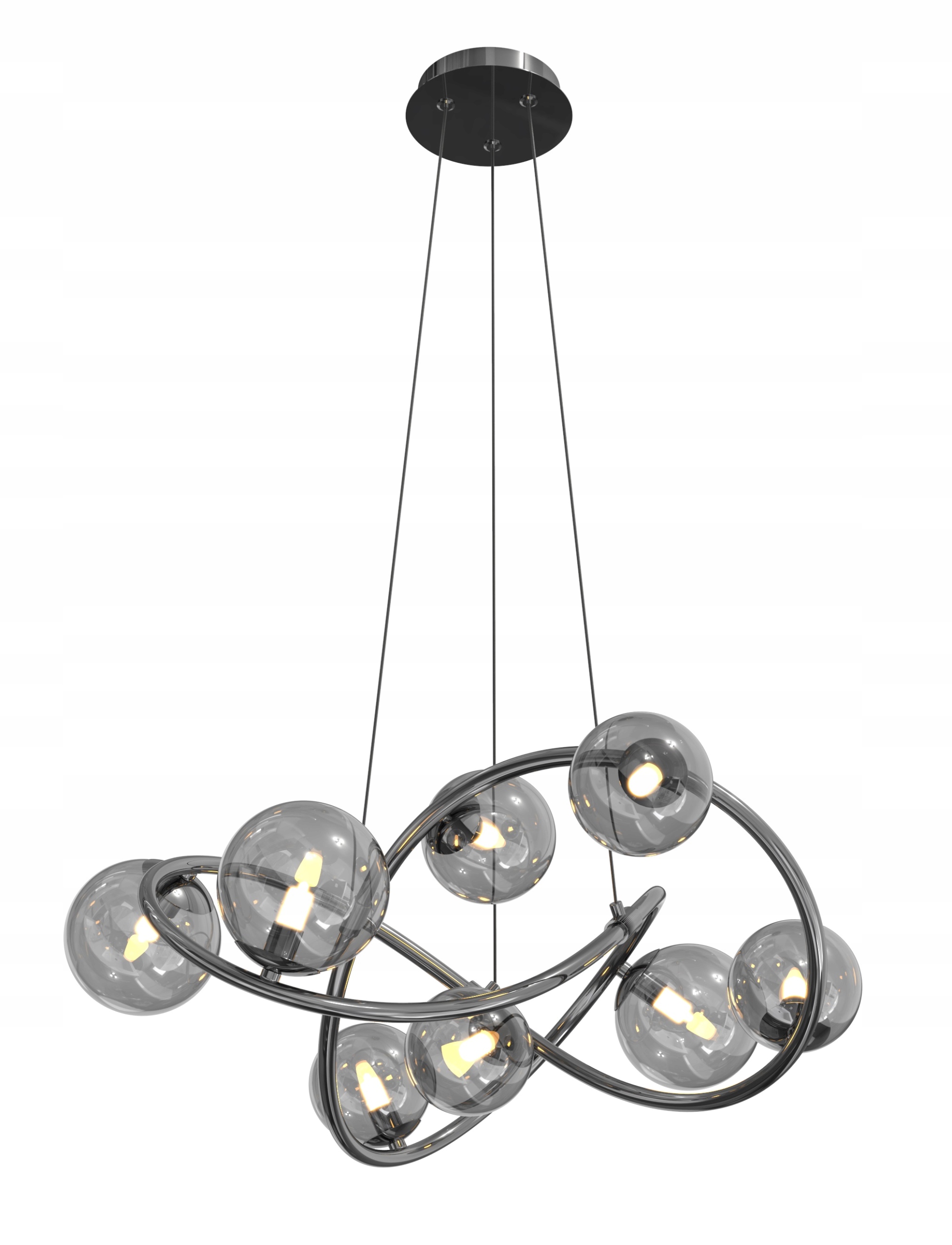 Závesná lampa Malta 8 tienidiel 3000K do jedálne, čierna, chrómová, stropná