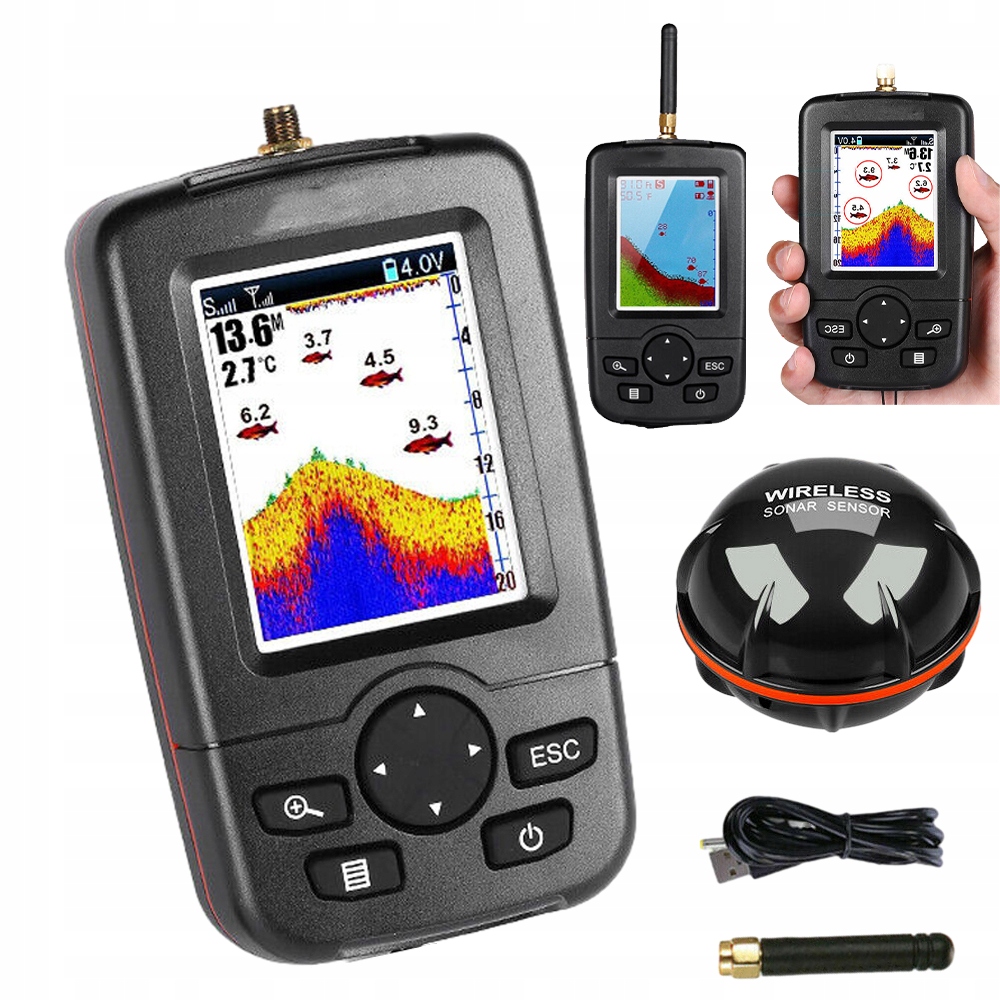Echosonda Wędkarska Sonar 125 Khz Bezprzewodowa Kąt Wiązki 90° Praktyczny