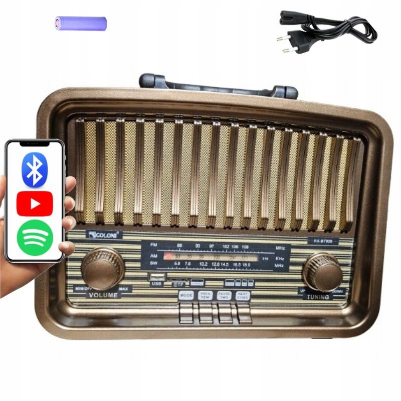 Radio Kuchenne Vintage Fm akumulatorowe z Bluetooth Usb do Salonu