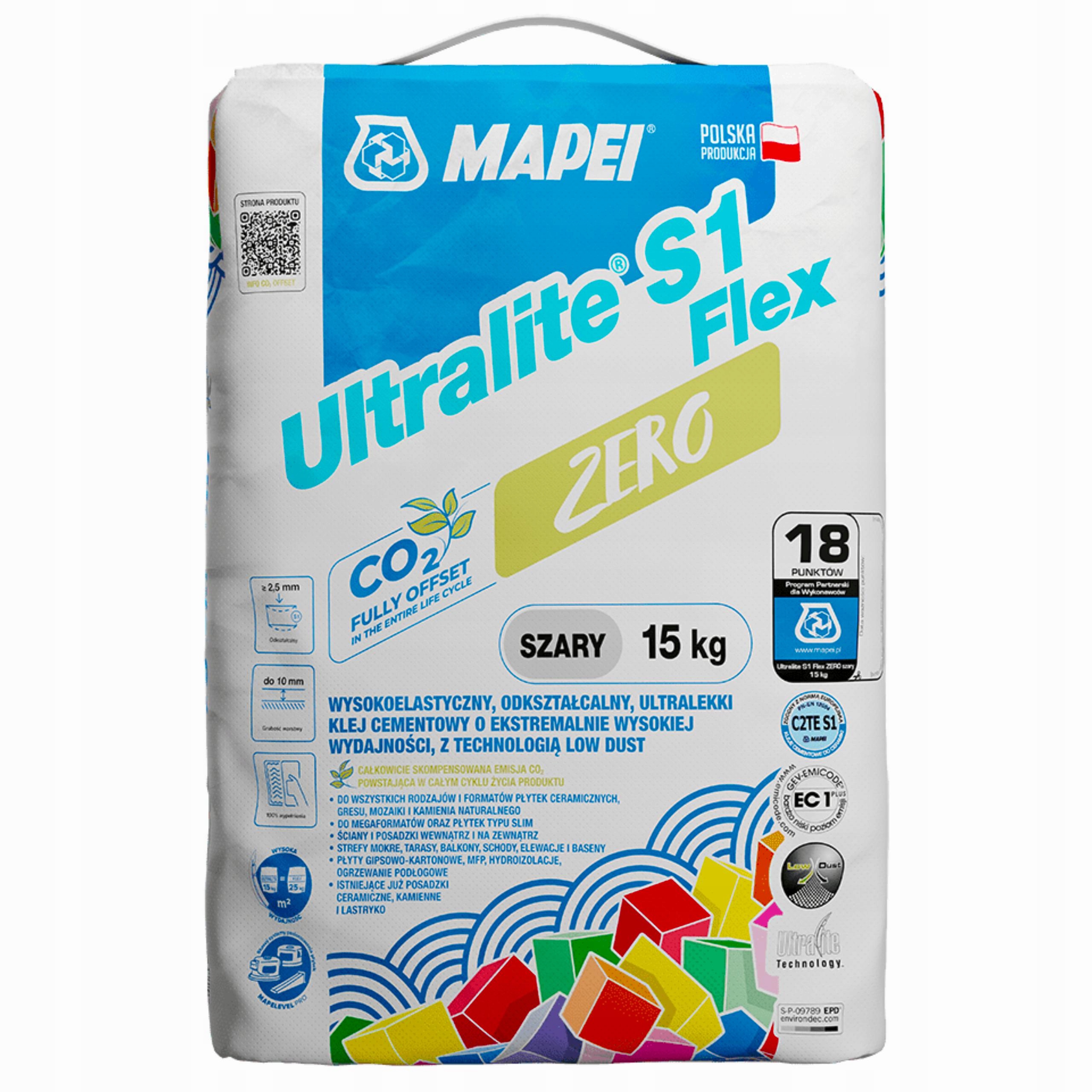 Elastické lepidlo na dlažbu, gres a kámen Mapei Ultralite S1 Flex 15 kg šedé