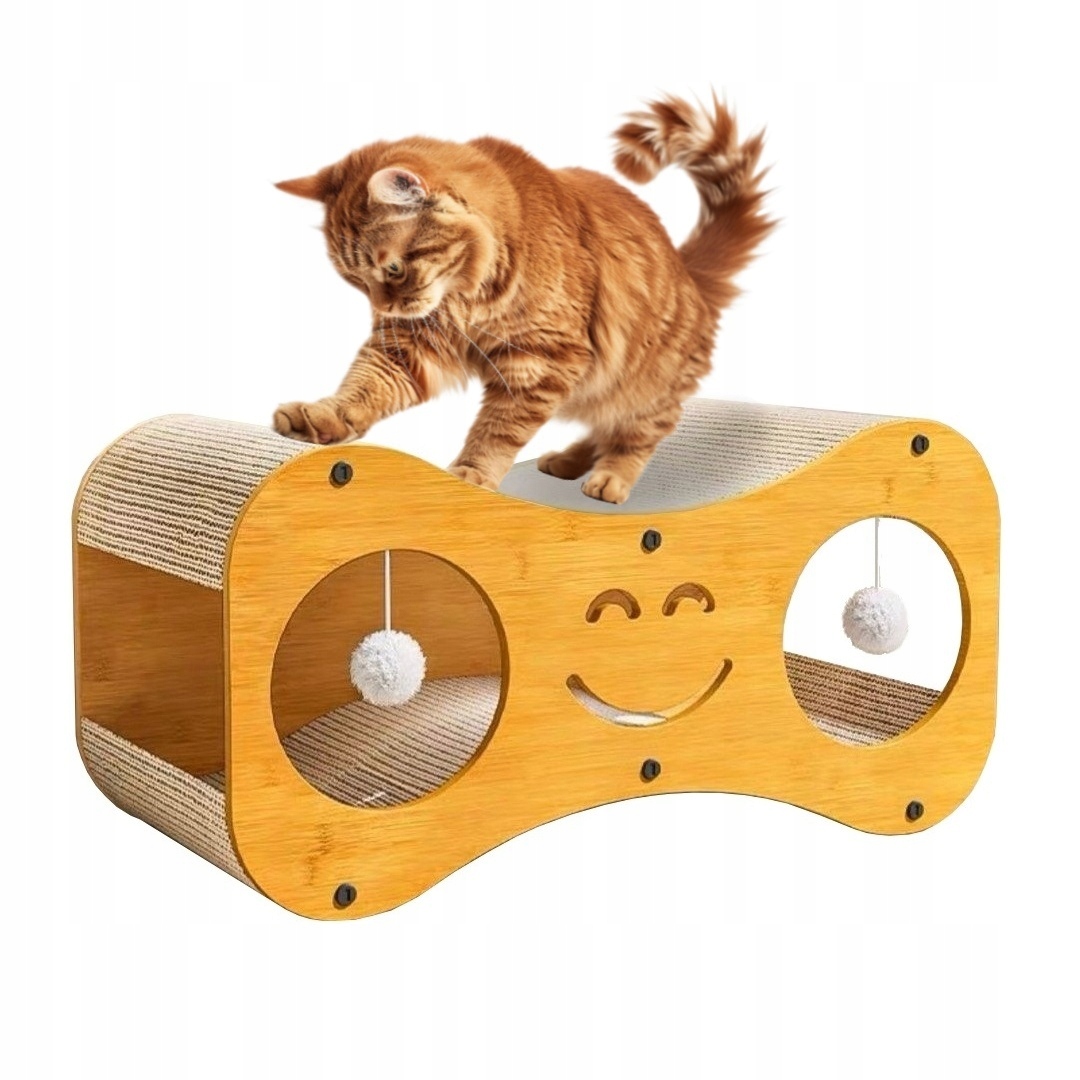 Levně Škrabadlo Domeček pro kočky Kartonové Pelíšek s míčky 60 cm