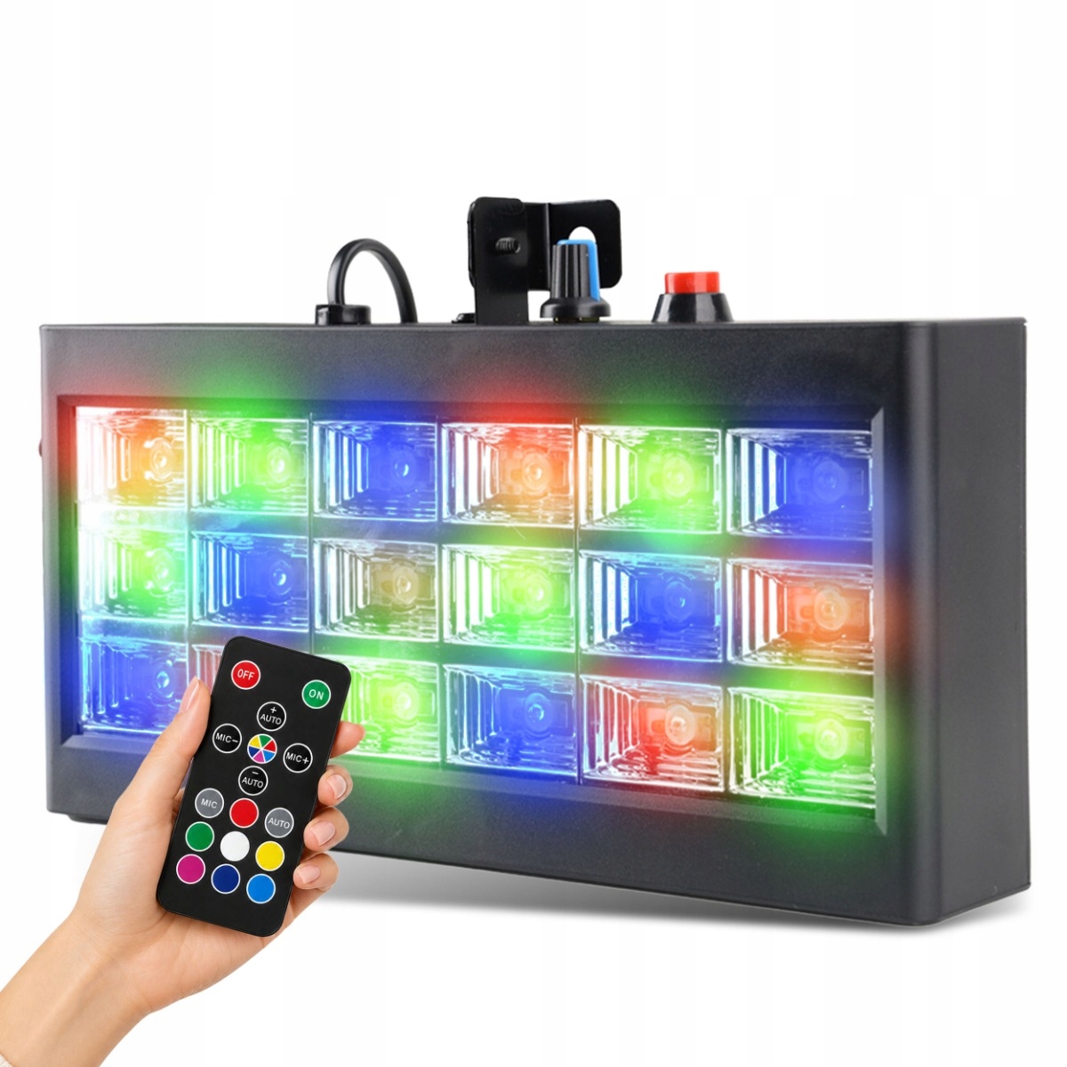 Kolorofon Stroboskop 18 Led Rbg Disco Reflektor Dyskotekowy Czujnik Dźwięku