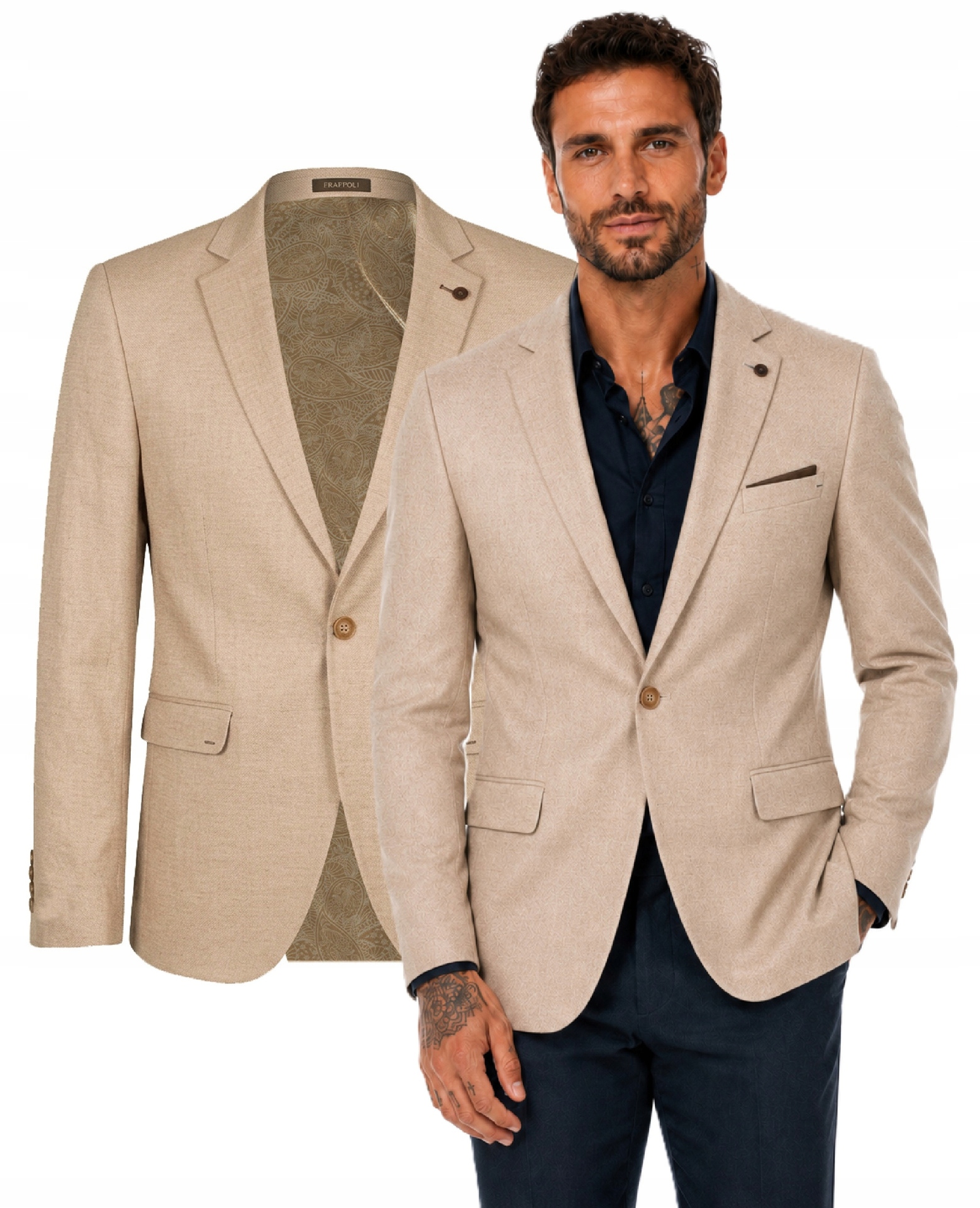 Sako Pánské béžové bavlněné slim fit společenské klasické