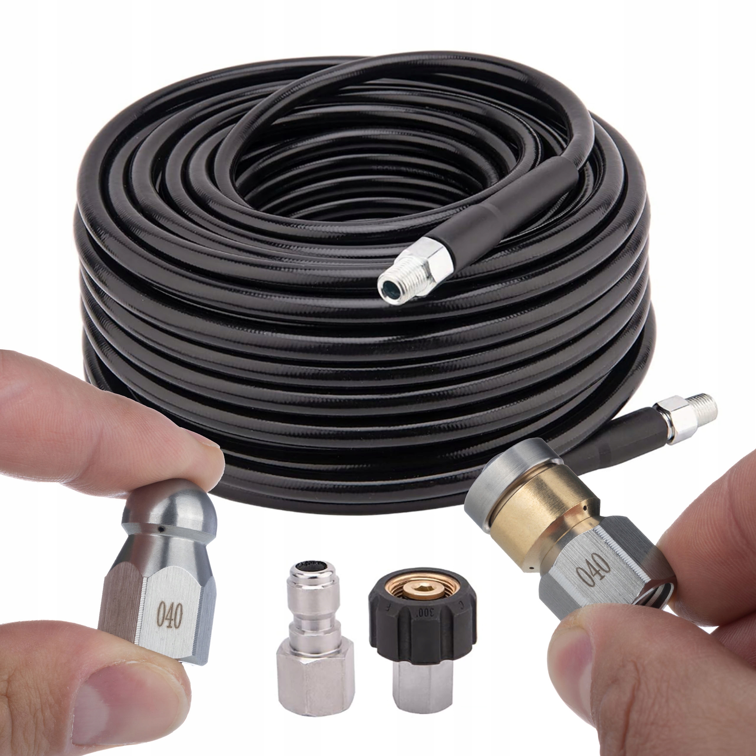 Wąż 15M Do Czyszczenia Rur Kanalizacji 2 Dysze 2 Złączki M22 1/4 Npt K2-K7