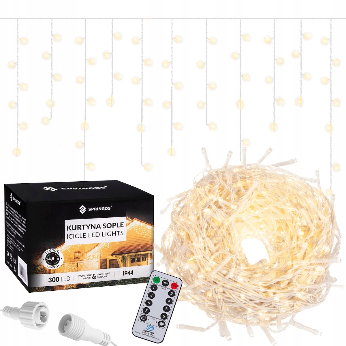 

Lampki Kurtyna Świetlna 300 Led IP44 Białe Pilot