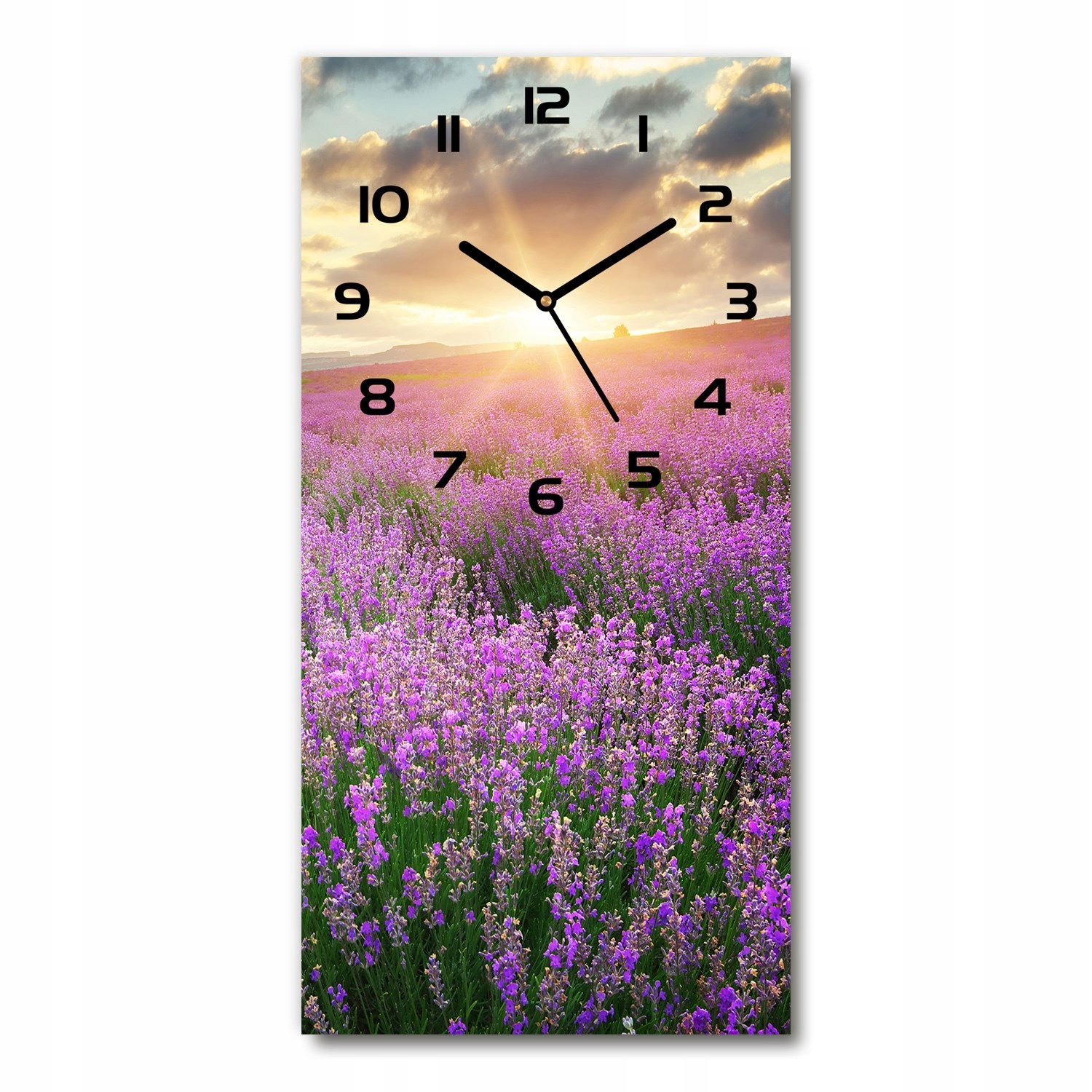Vertikálny tichý nástenný hodinový stroj Pole levandule 30x60 cm