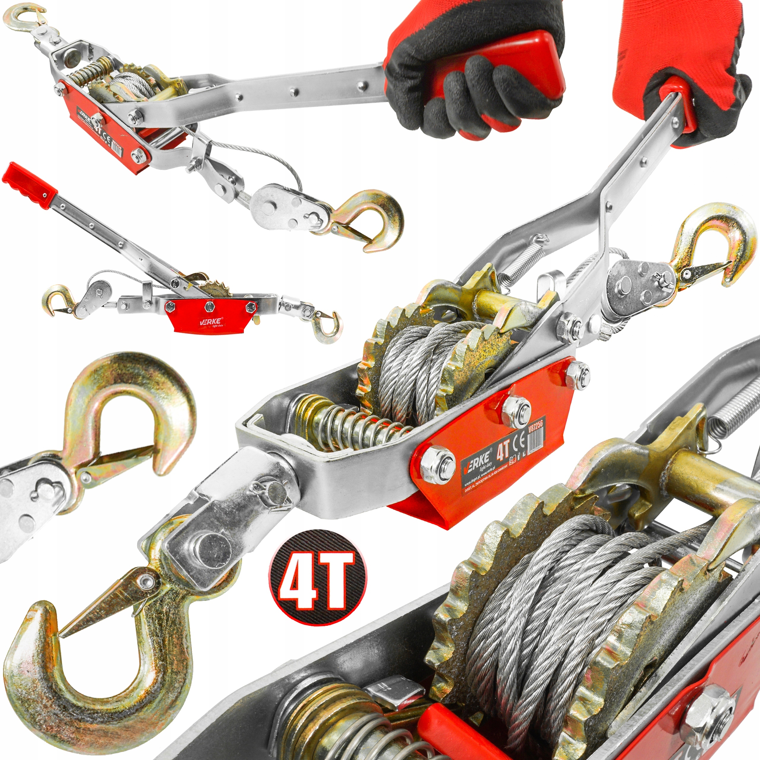 WYCIĄGARKA WCIĄGARKA RĘCZNA LINOWA 4T 4000KG 2HAKI