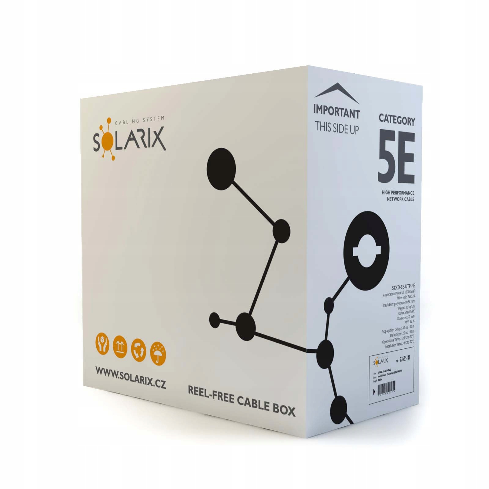 Kabel skrętka Solarix Utp kat.5e Pe zewnętrzny drut 305m miedź Ccu cat5e