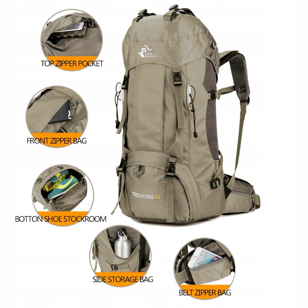 BSEASH Plecak Turystyczny 60L Wodoodporny z Pokrowcem na Deszcz Outdoor — miniatura 2