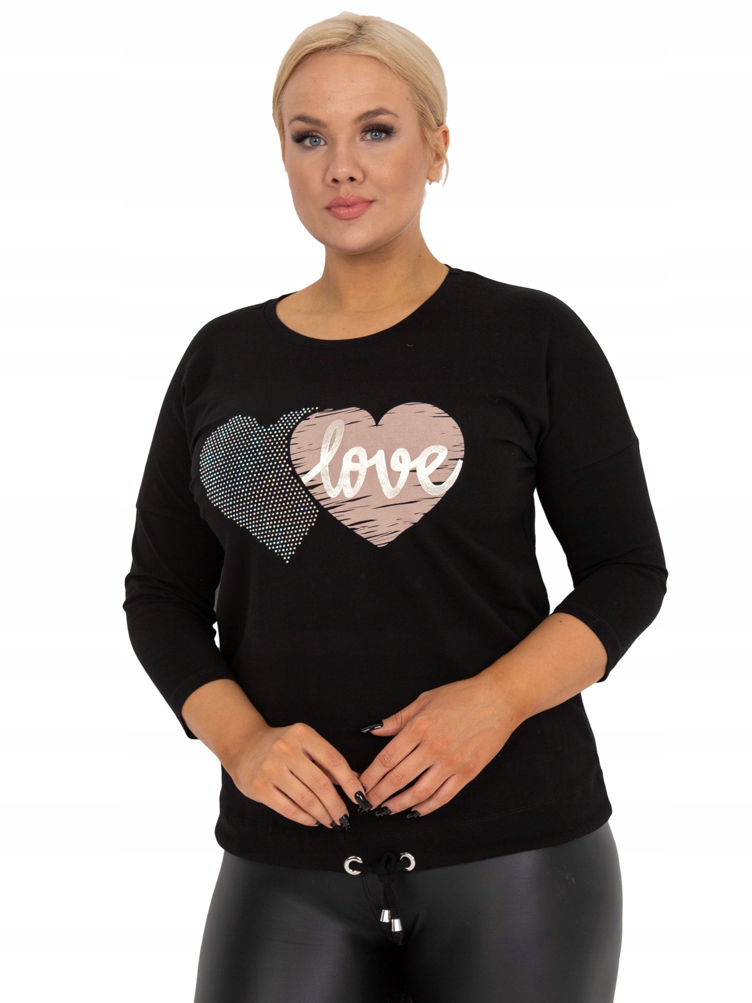 

Bluzka Plus Size z okrągłym dekoltem rękaw 3/4