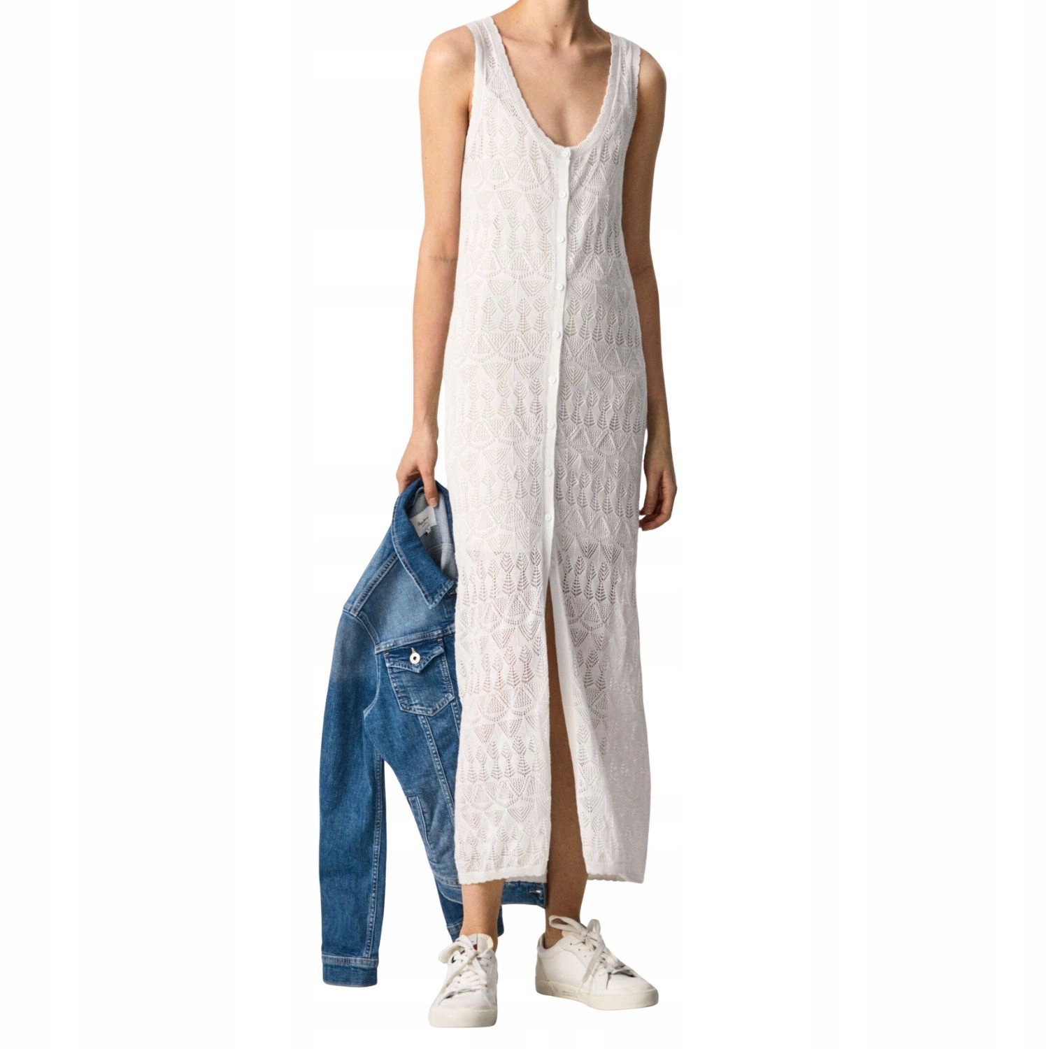 Dámské midi Šaty Pepe Jeans , bílé, prolamované, s ramínky vel. Xs