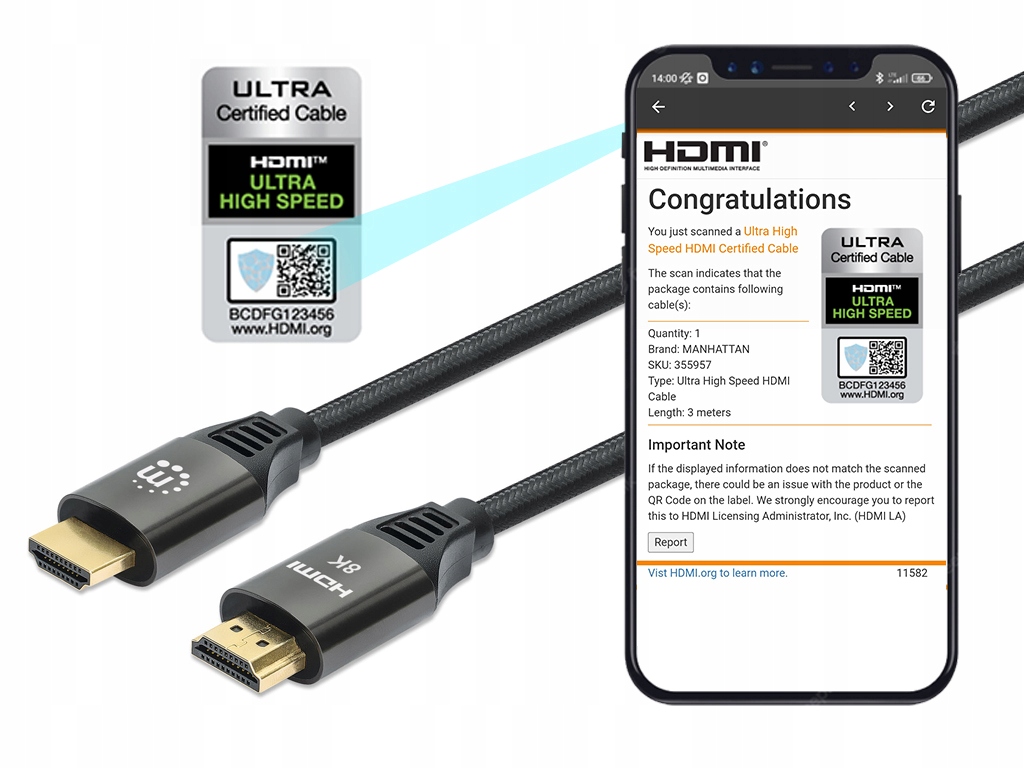 Kabel HDMI 2.1 Ultra High Speed Premium 8K*60Hz 3m Złącza HDMI - HDMI