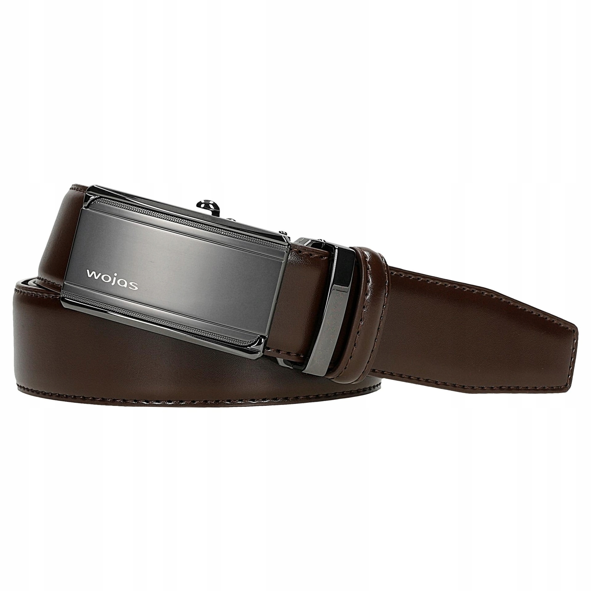 Brązowy skórzany pasek męski z pełną klamrą r. 110