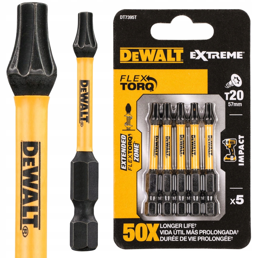 

Bity udarowe końcówki T20 5szt 1/4" Dewalt DT7395T